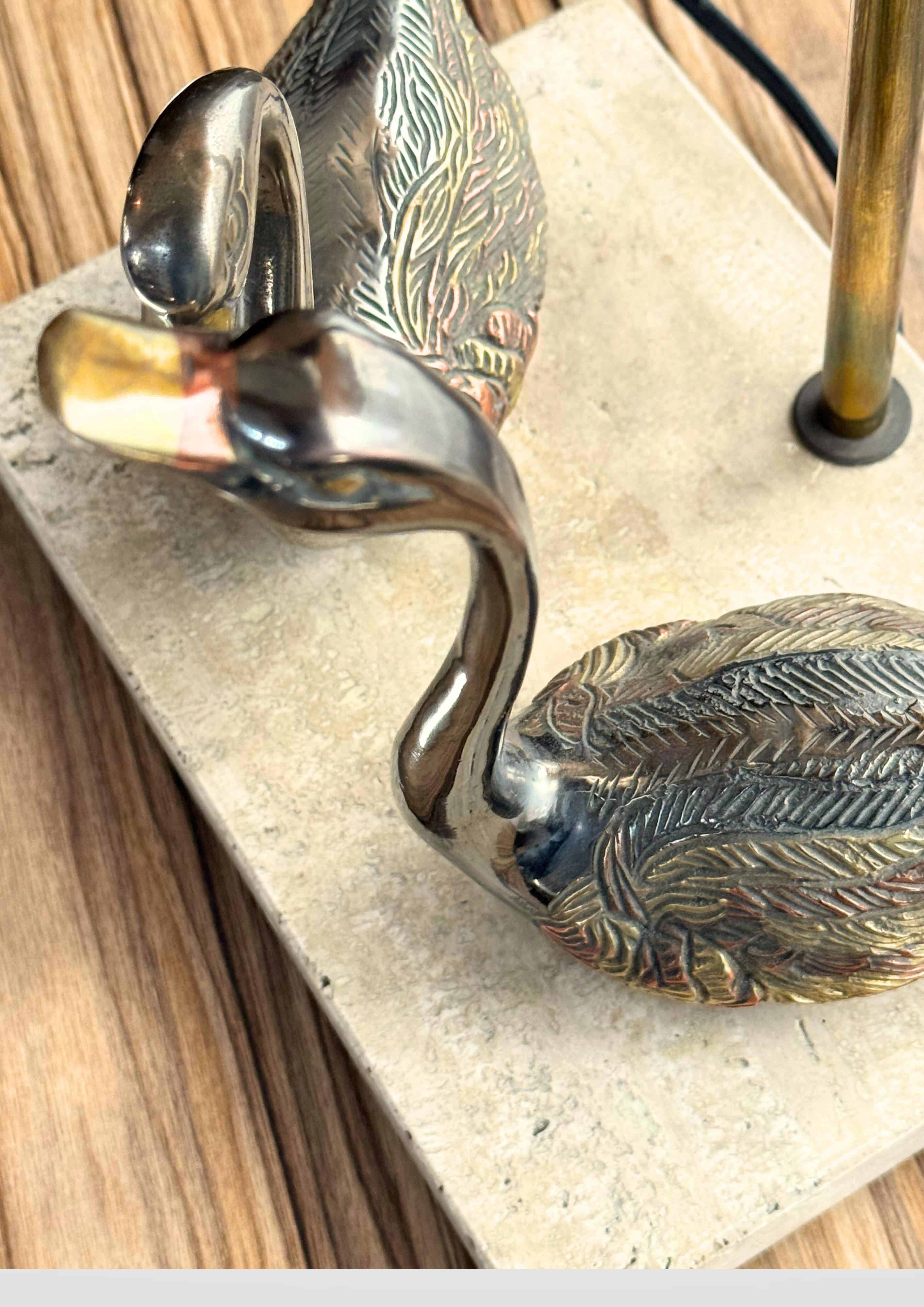 Hollywood Regency Brass and Marble Table Lamp With Swans by Deknudt Belgium 1