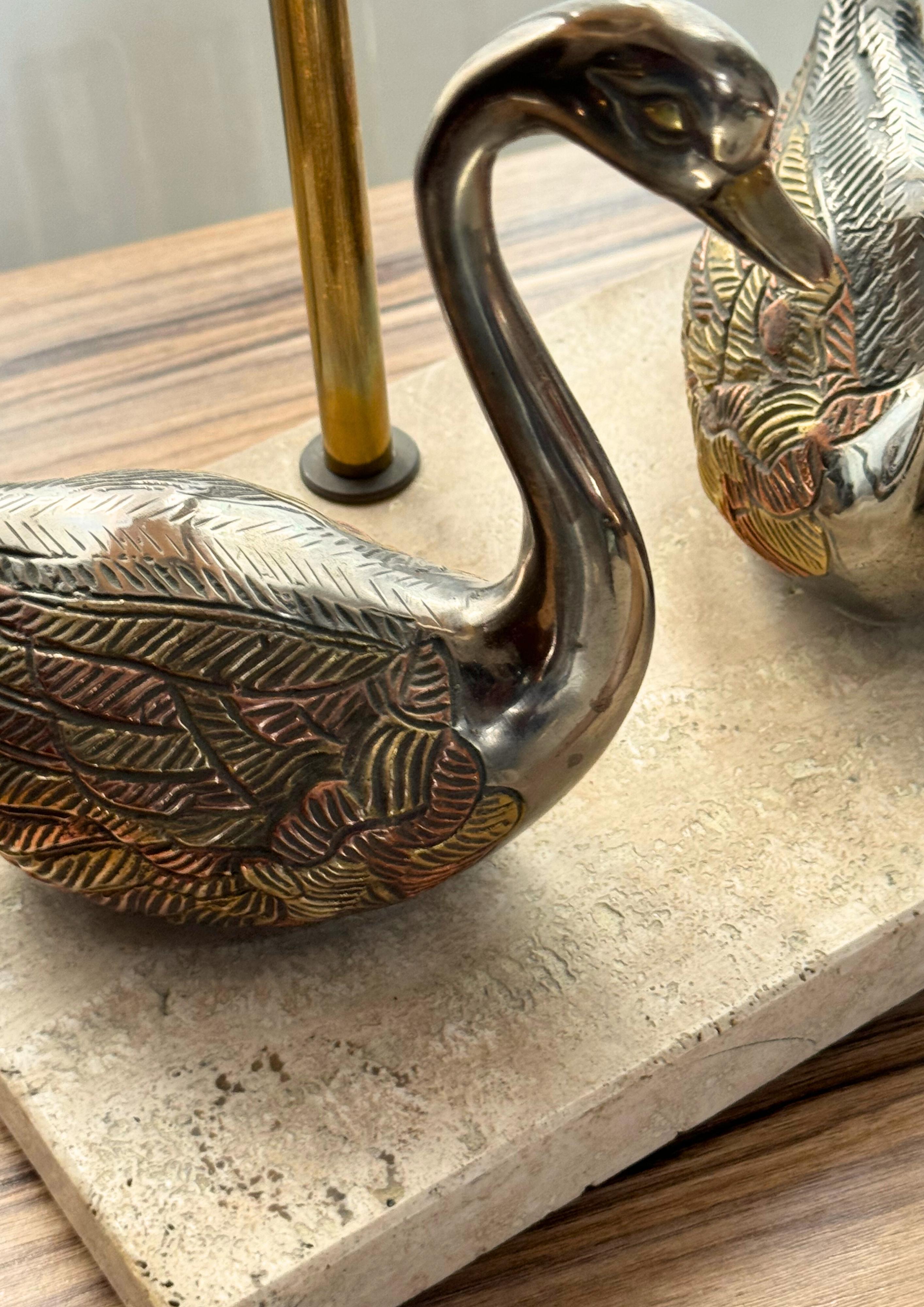 Hollywood Regency Brass and Marble Table Lamp With Swans by Deknudt Belgium 2