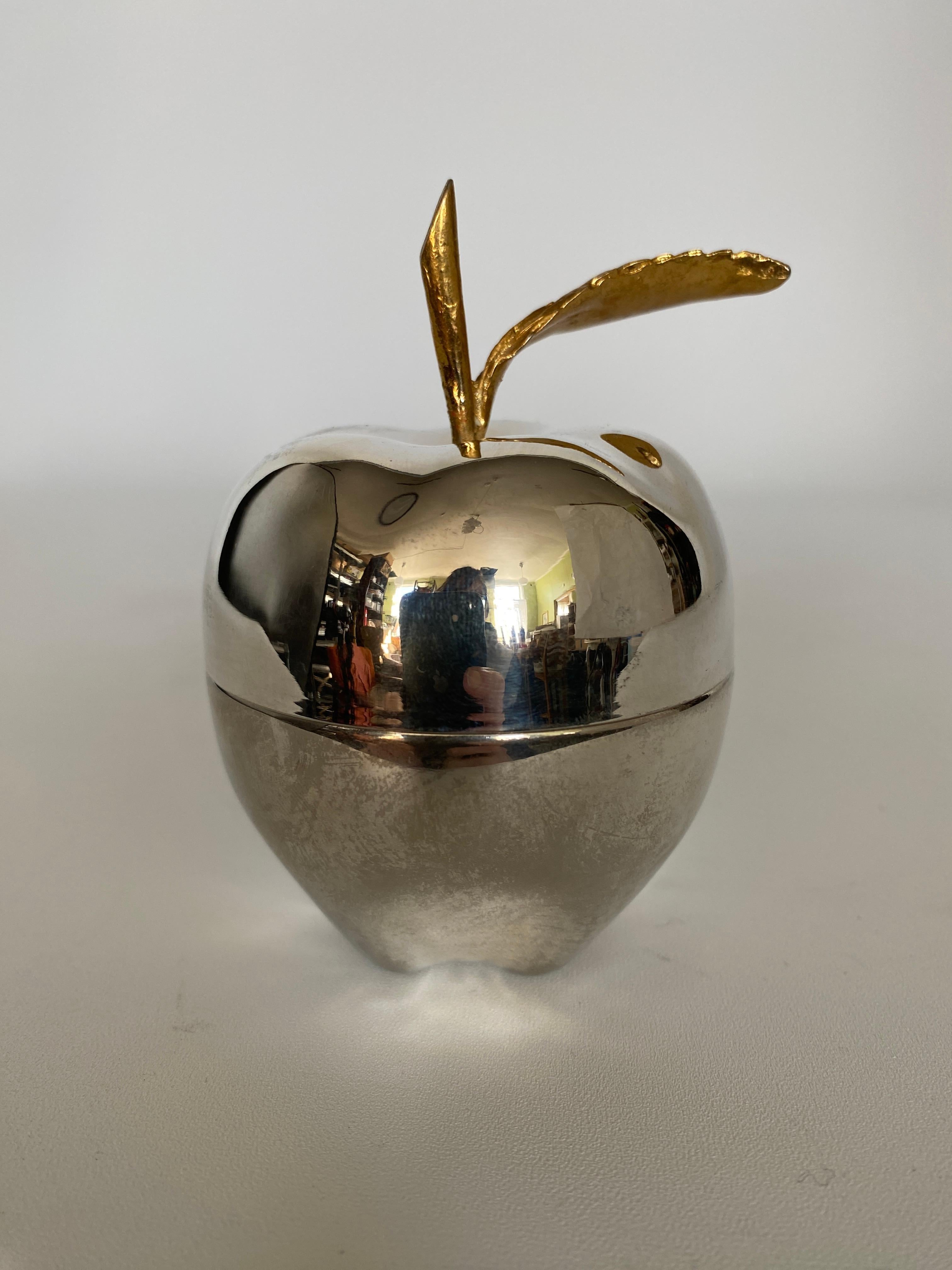 20th Century Hollywood Regency Silver Plated and Brass Apple Trinket Box For Sale