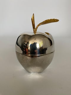 Hollywood Regency Silver Plated and Brass Apple Trinket Box