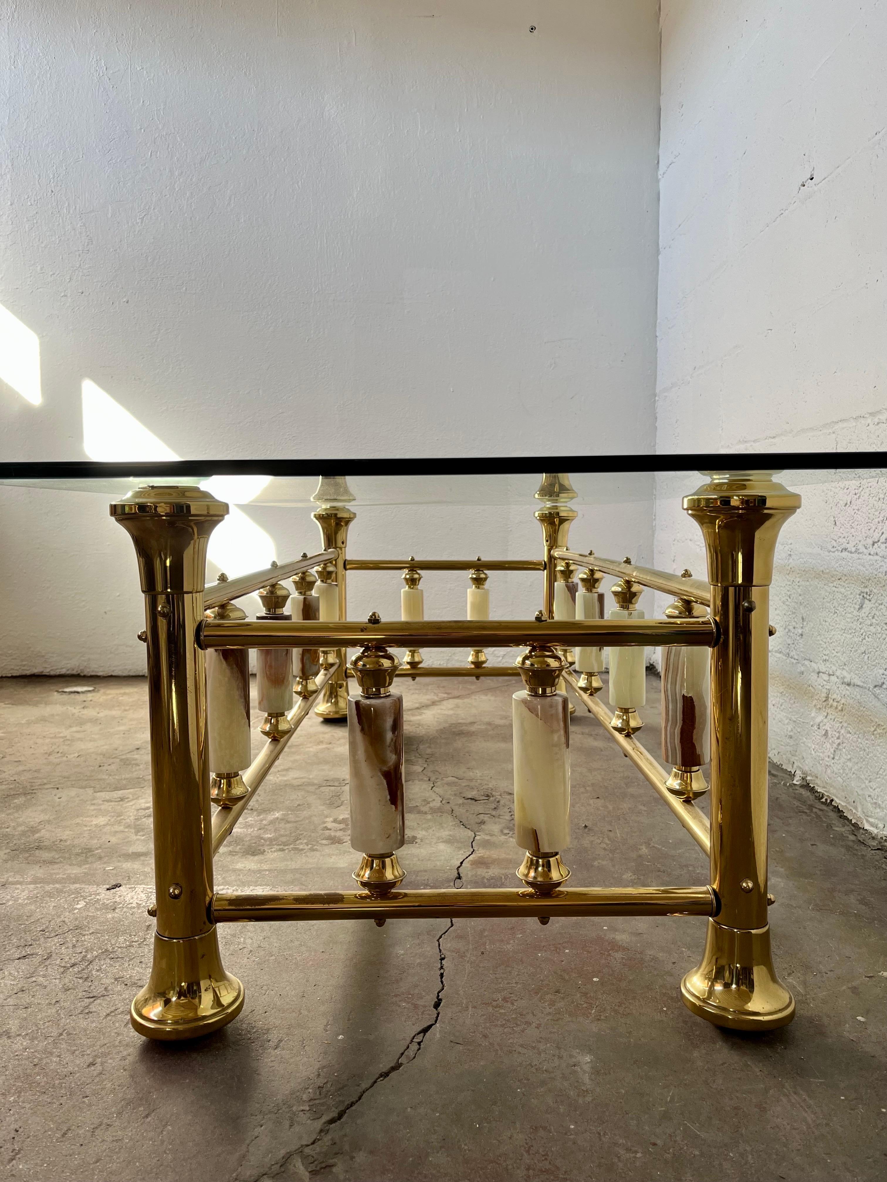 Hollywood Regency Brass and Onyx Coffee Table For Sale 2
