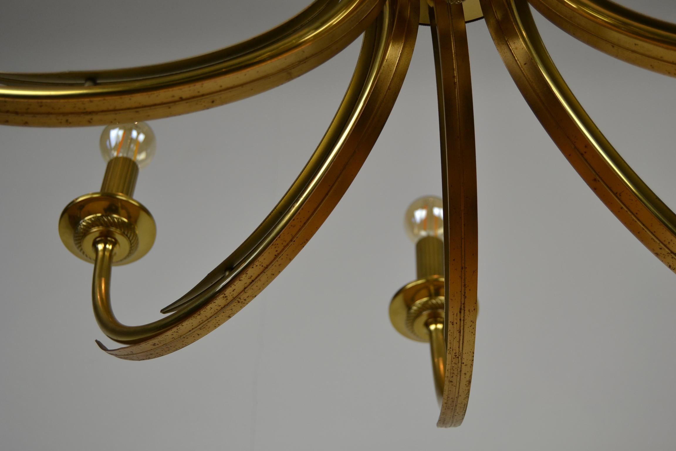 Hollywood Regency Brass and Ostrich Egg Chandelier, 1970s 6