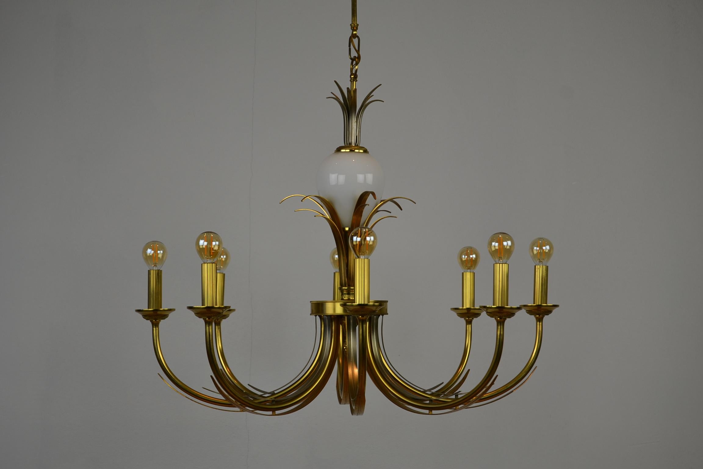 Hollywood Regency Brass and Ostrich Egg Chandelier, 1970s 8