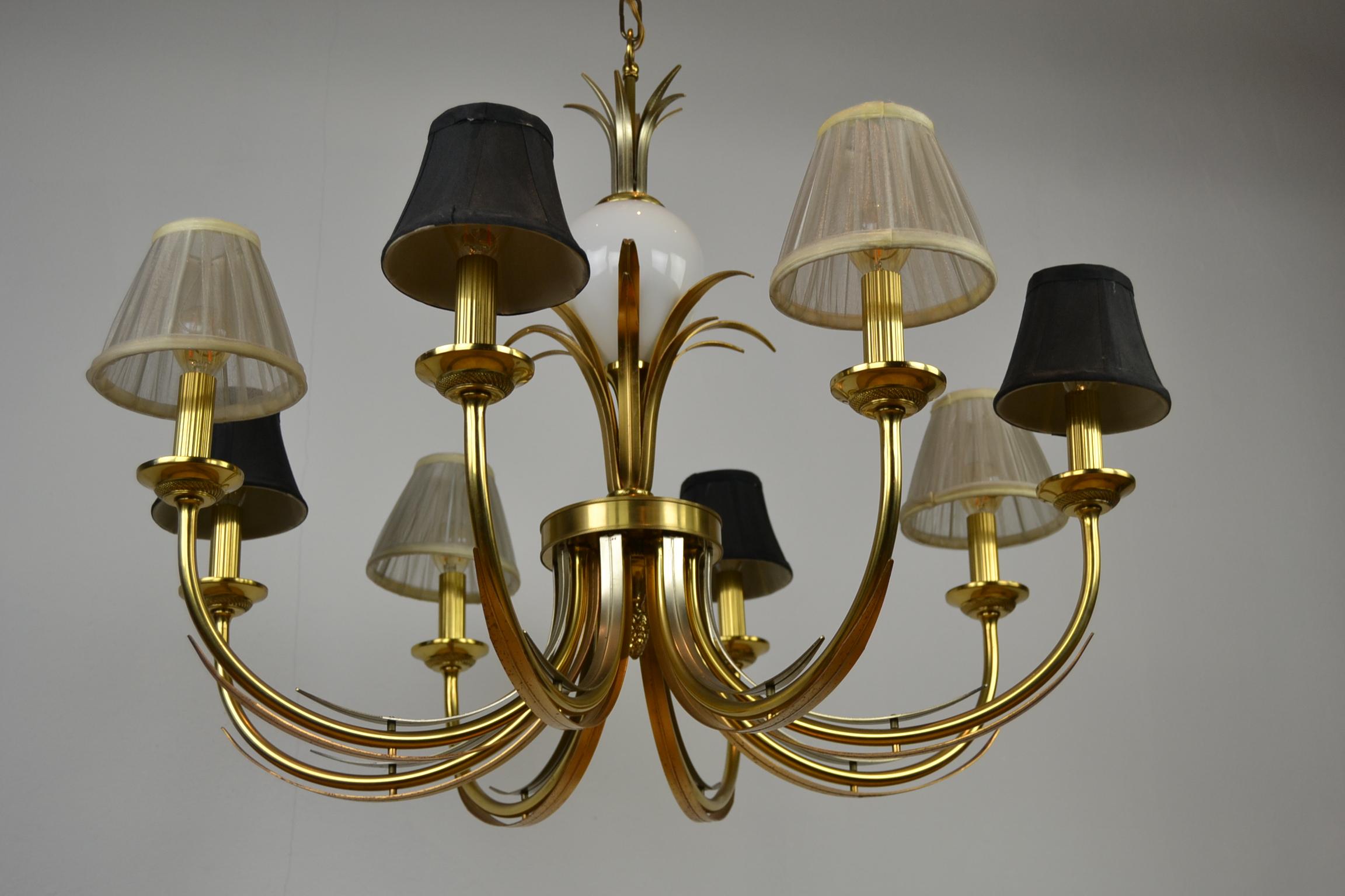 Hollywood Regency Brass and Ostrich Egg Chandelier, 1970s 14