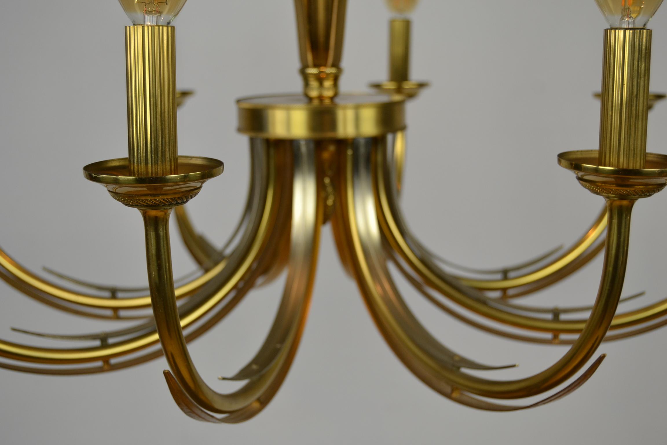 Hollywood Regency Brass and Ostrich Egg Chandelier, 1970s 2