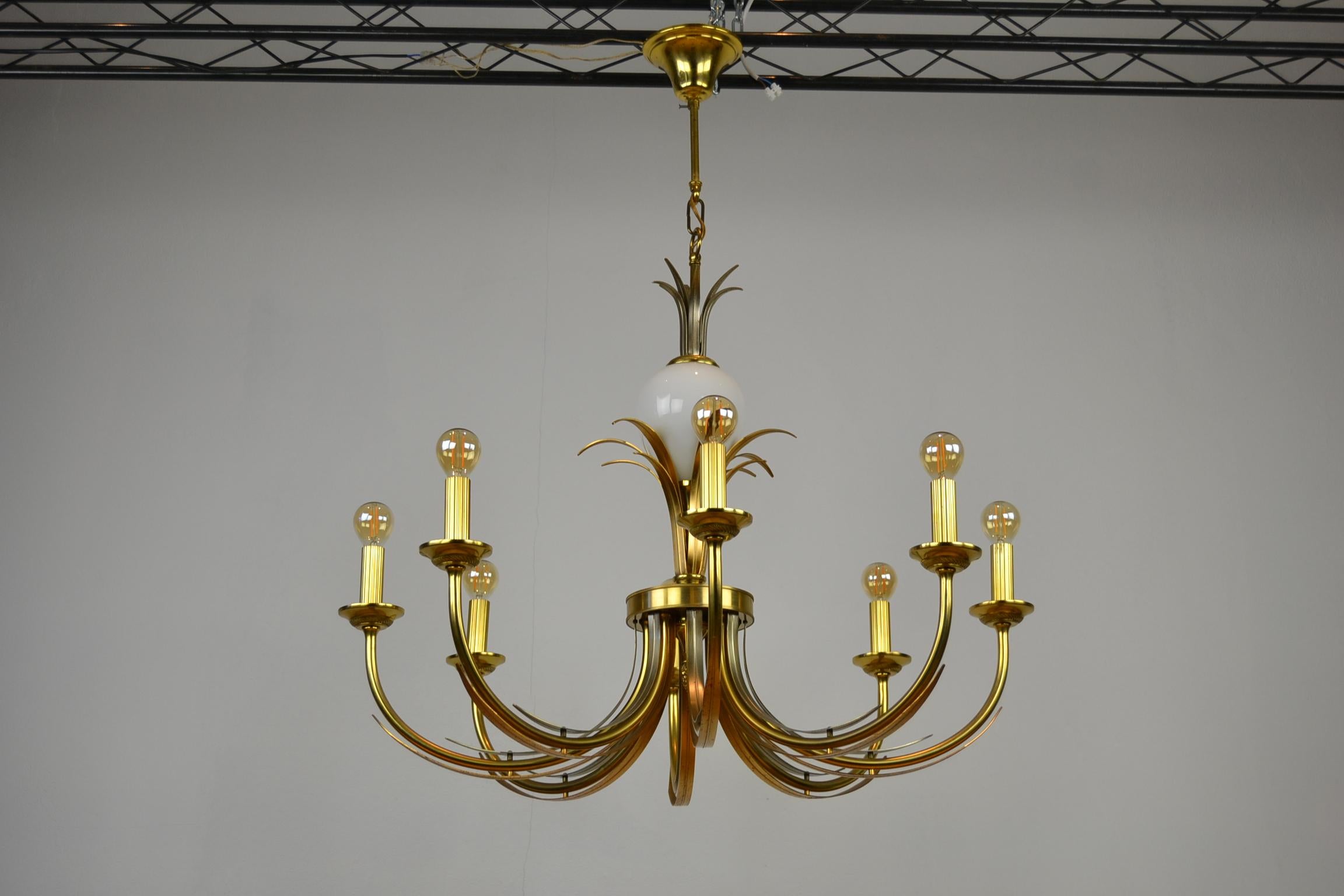 Hollywood Regency Brass and Ostrich Egg Chandelier, 1970s 3