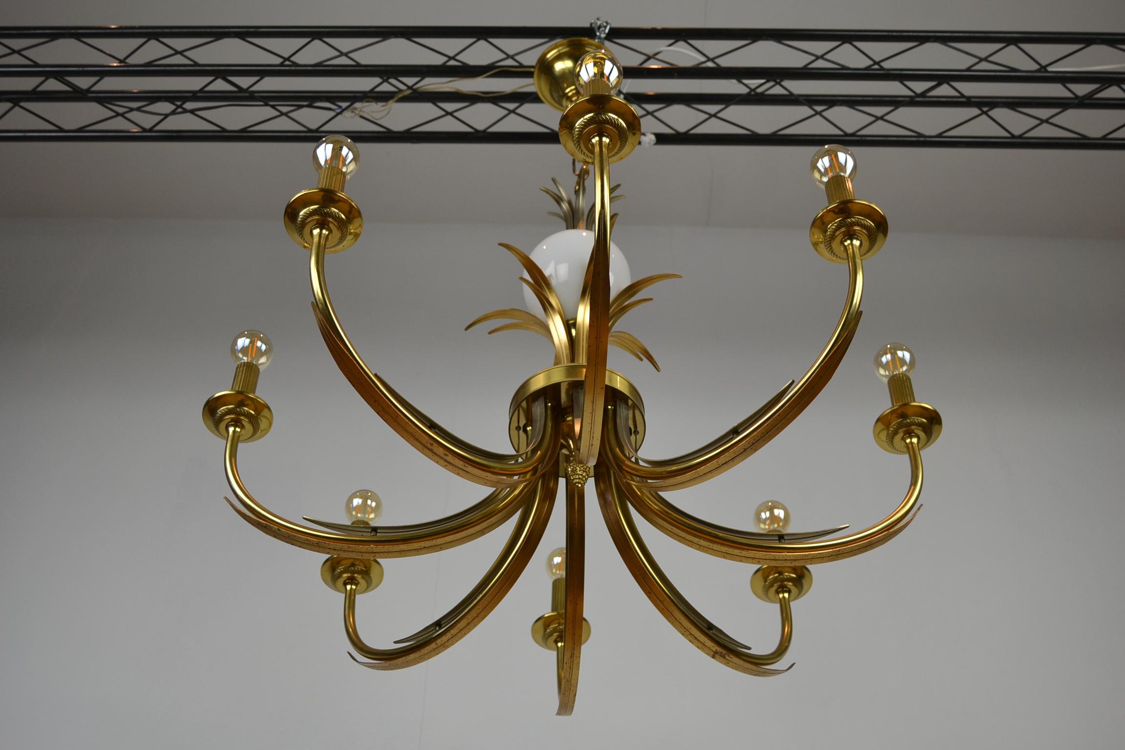 Hollywood Regency Brass and Ostrich Egg Chandelier, 1970s 4