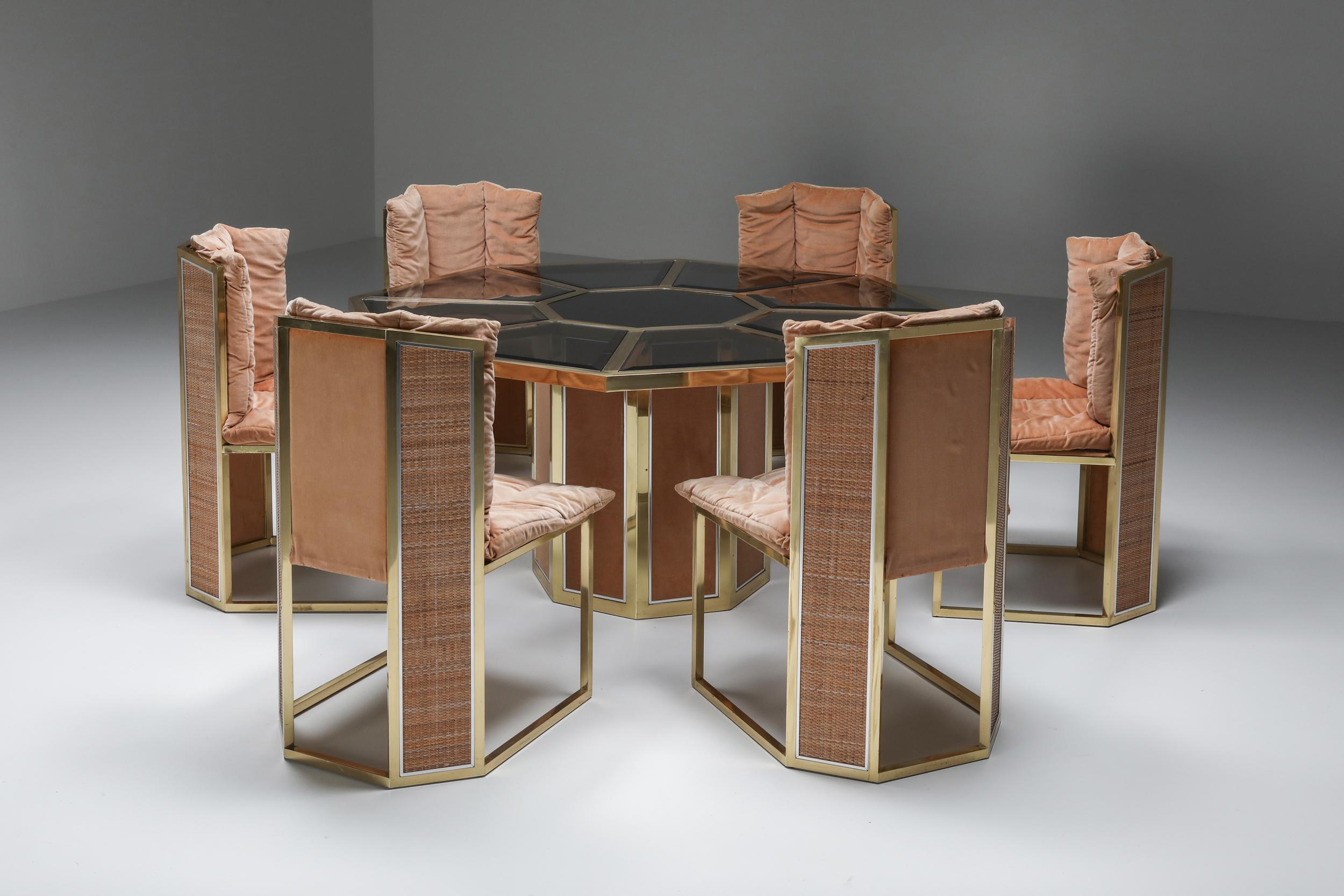 Hollywood Regency Brass and Pink Dining Chairs, Maison Jansen, Dimore Studio 5