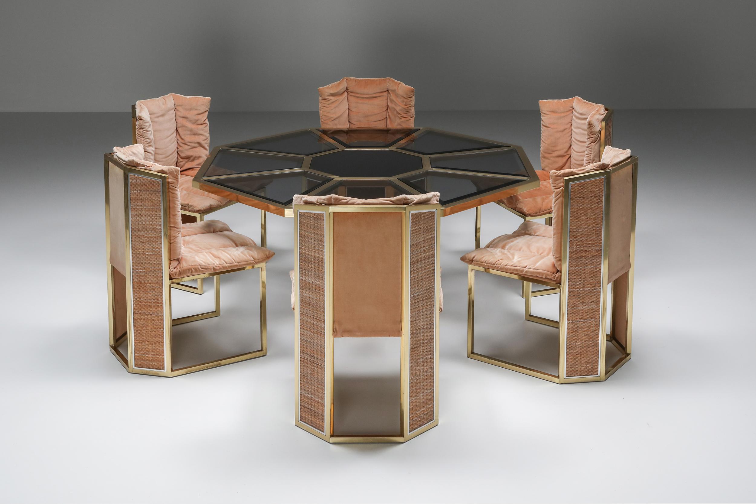 Hollywood Regency Brass and Pink Dining Chairs, Maison Jansen, Dimore Studio 6