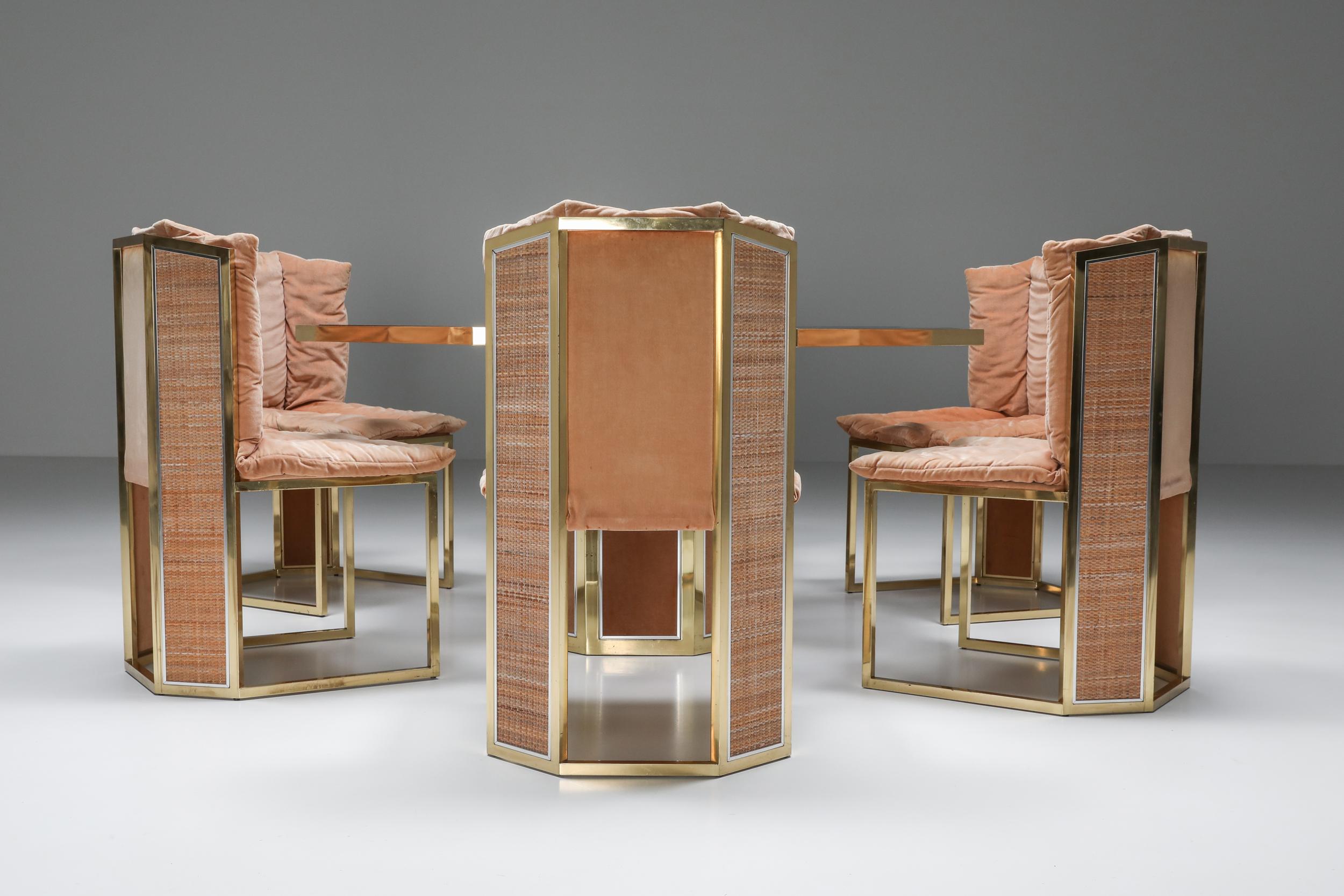 Hollywood Regency Brass and Pink Dining Chairs, Maison Jansen, Dimore Studio 7