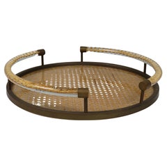 Hollywood Regency Brass and Rattan Tray by Alberto Forde, Italian Design, 1970s