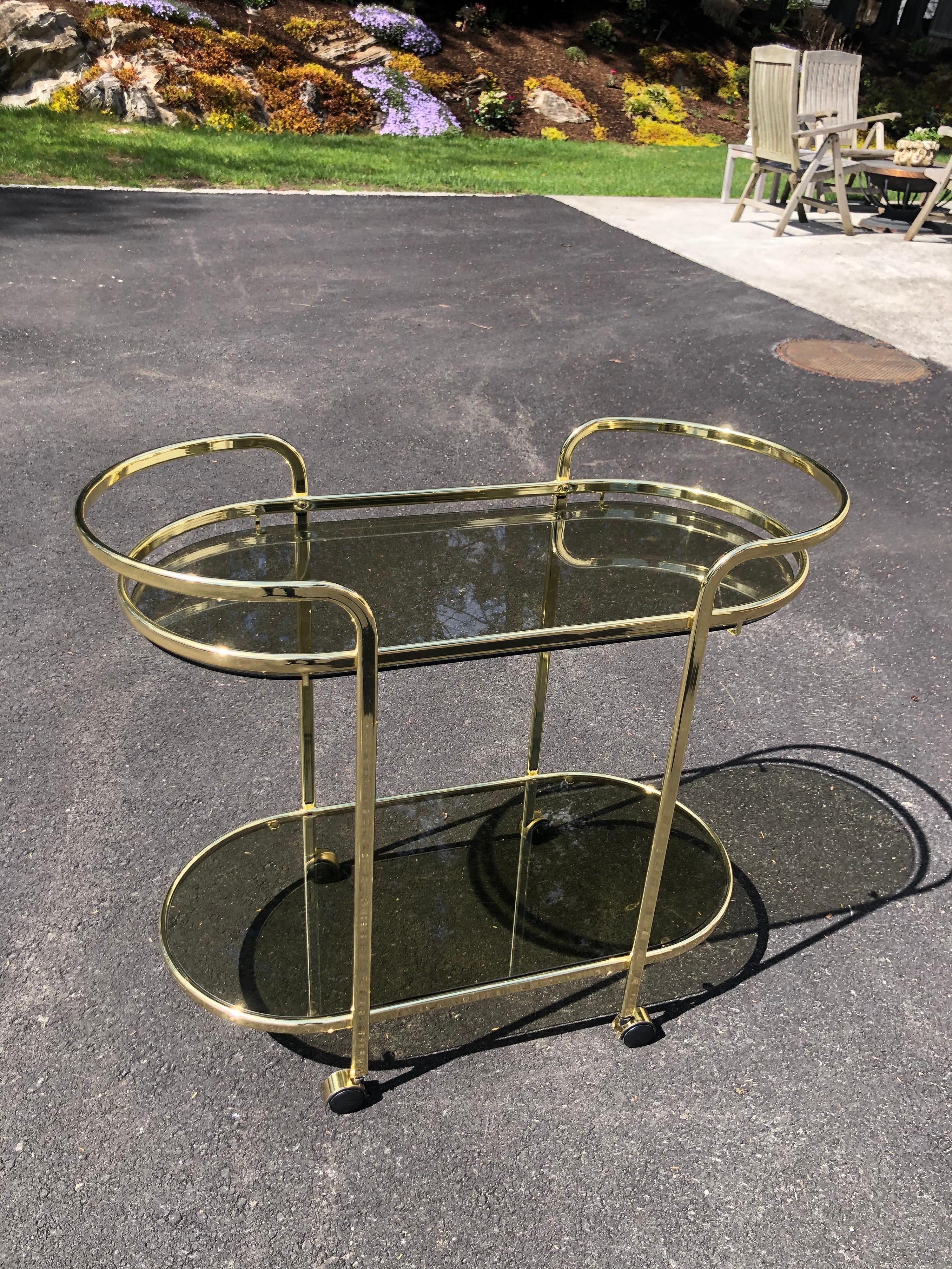 Hollywood Regency Brass and Smoked Glass Bar Cart 6