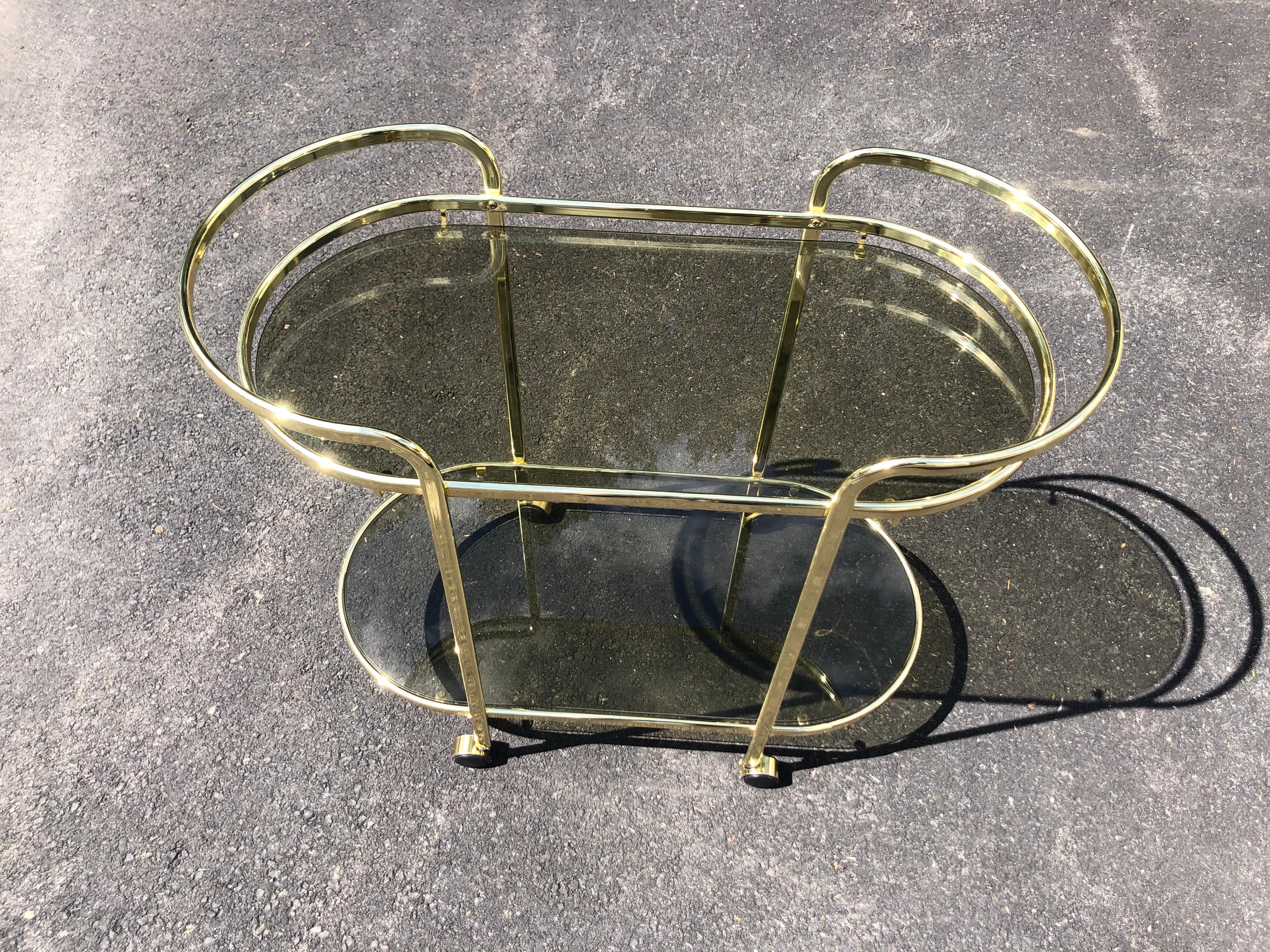Hollywood Regency Brass and Smoked Glass Bar Cart 7