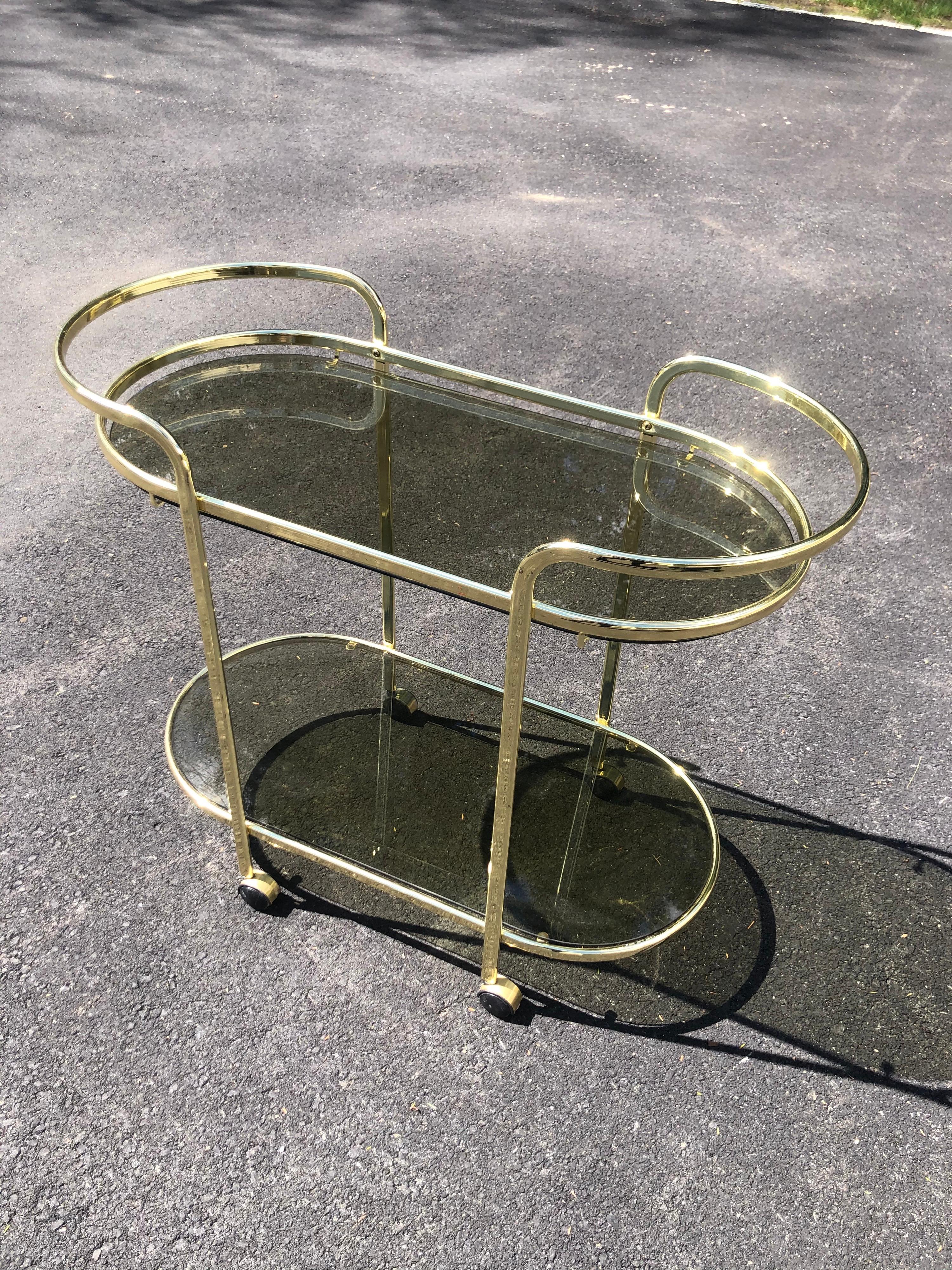 Hollywood Regency Brass and Smoked Glass Bar Cart 1