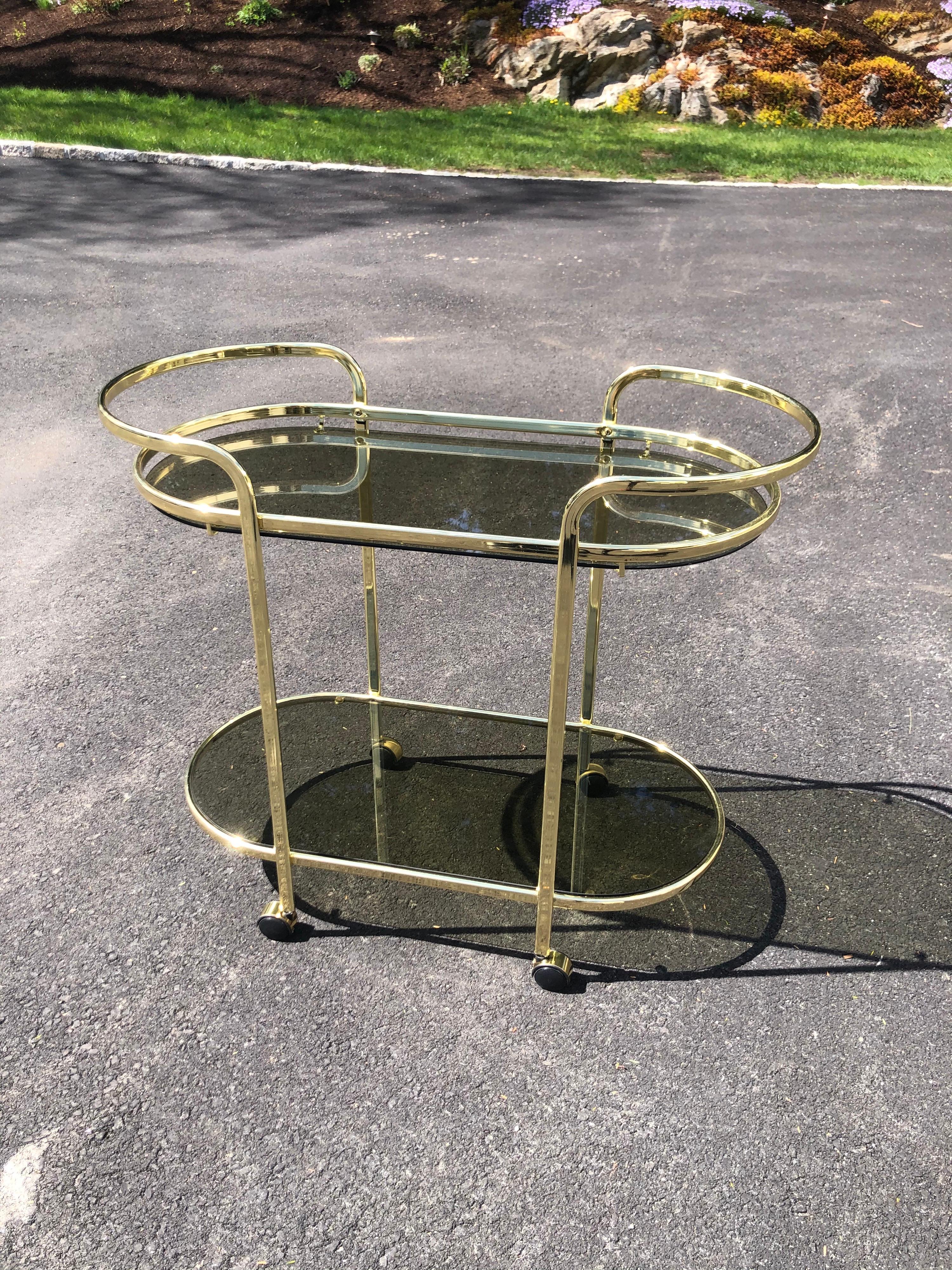 Hollywood Regency Brass and Smoked Glass Bar Cart 3