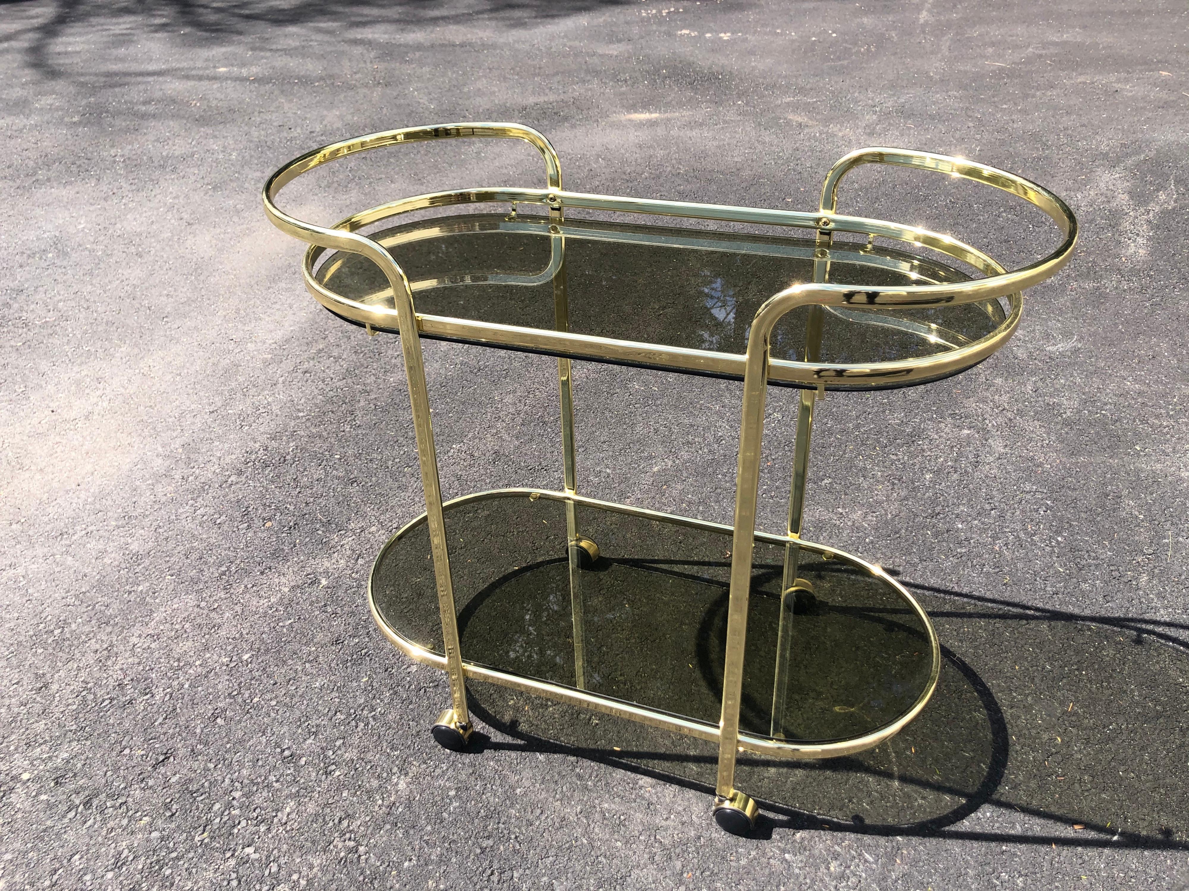 Hollywood Regency Brass and Smoked Glass Bar Cart 4