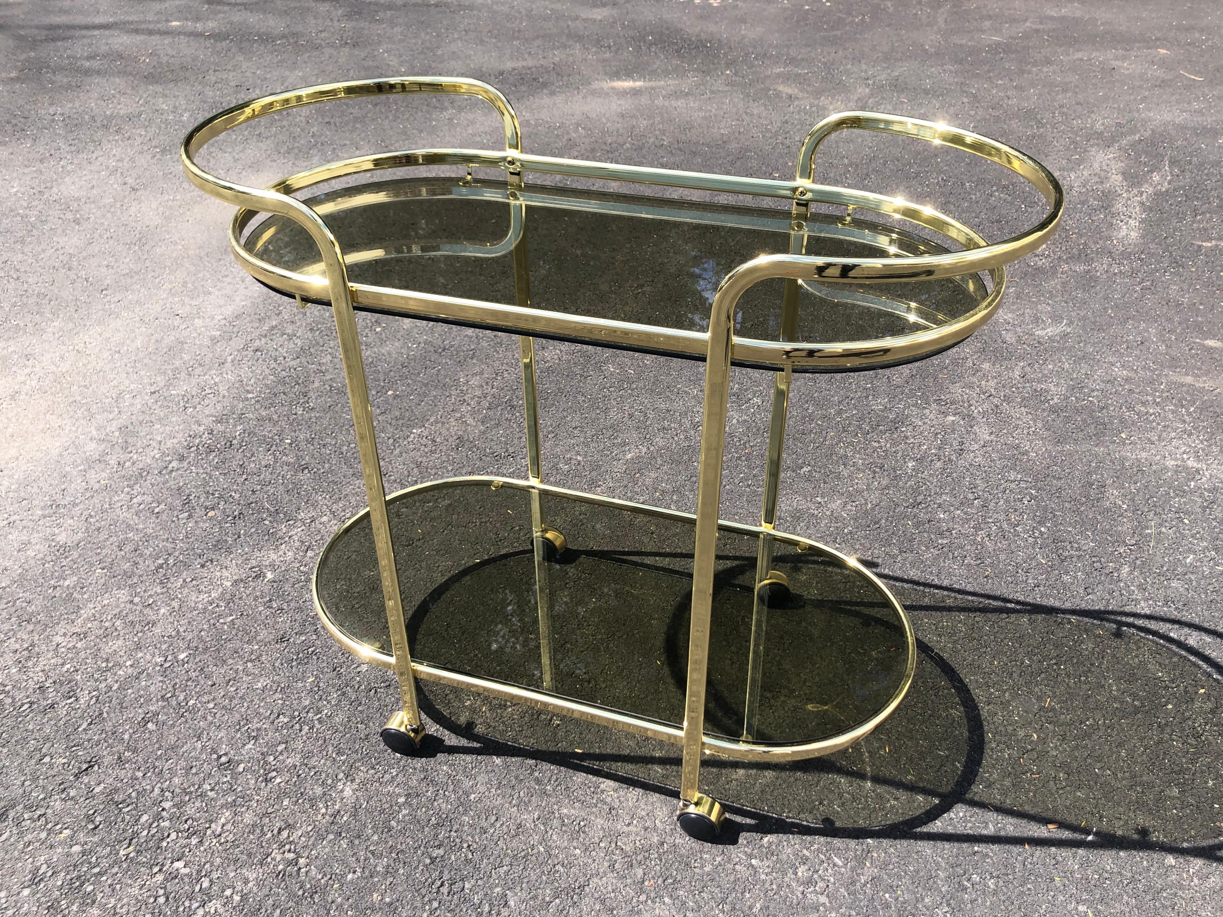 Hollywood Regency Brass and Smoked Glass Bar Cart 5