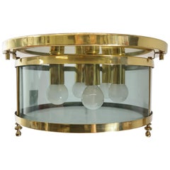 Hollywood Regency Brass and Smoked Glass Ceilin Light, by Schröder & Co., 1970s