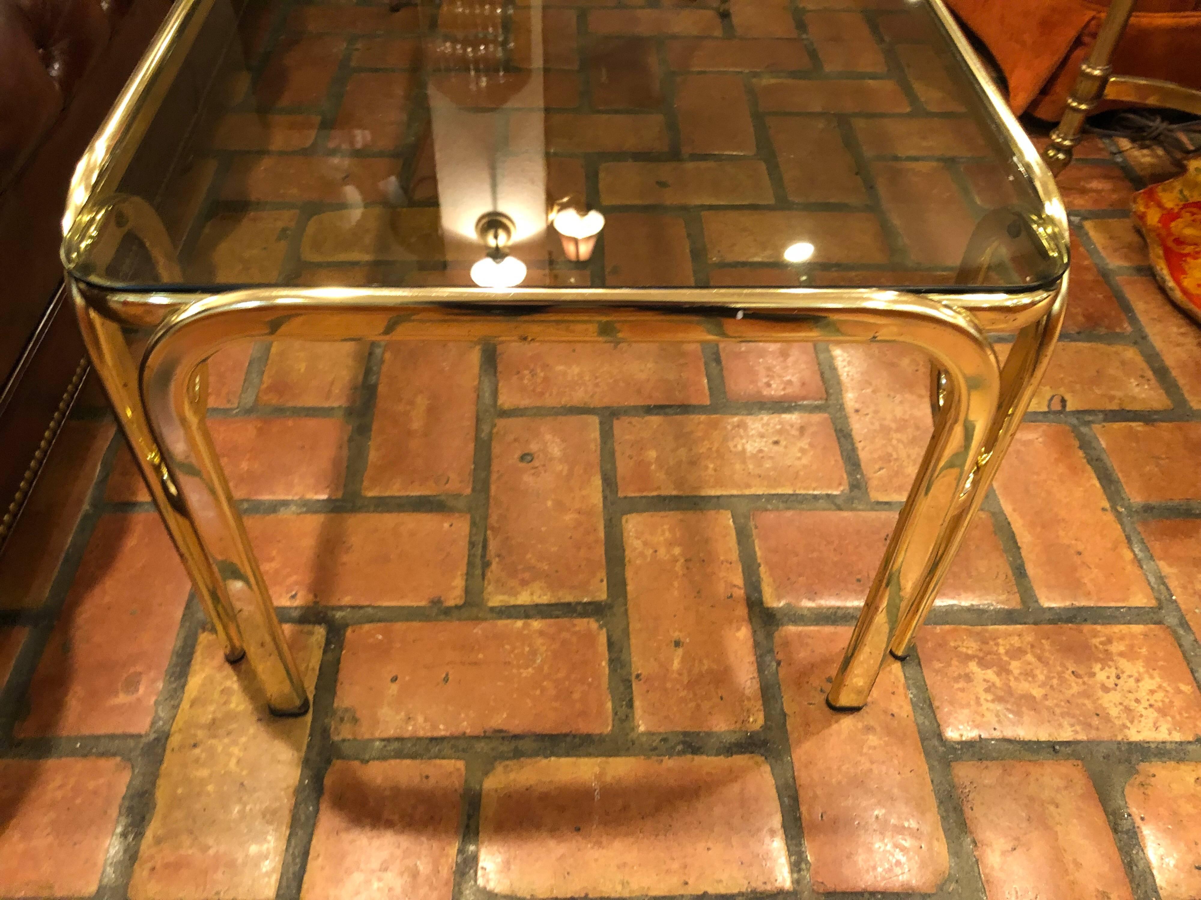 Late 20th Century Hollywood Regency Brass and Smoked Glass Coffee Table