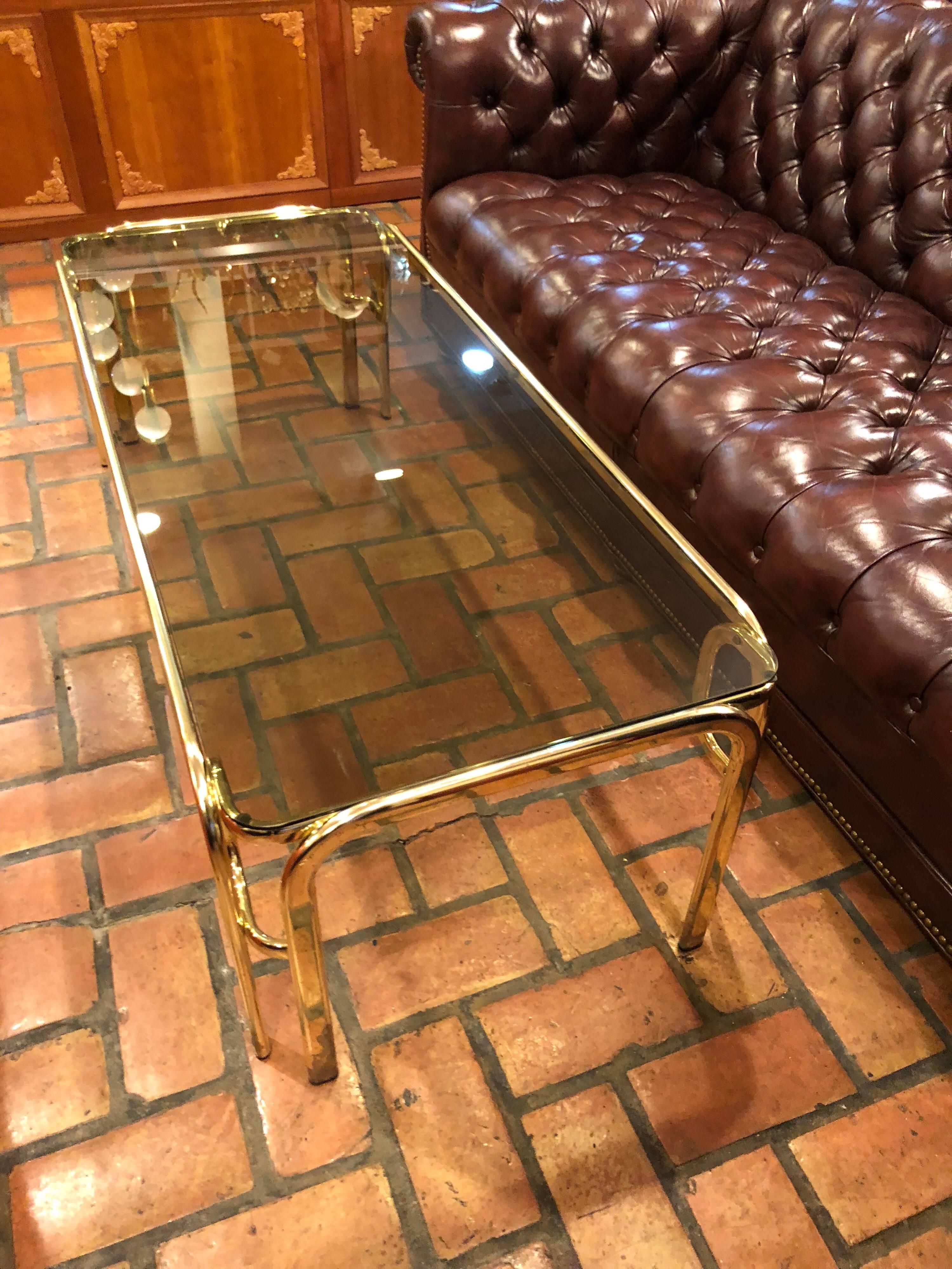 Hollywood Regency Brass and Smoked Glass Coffee Table 3