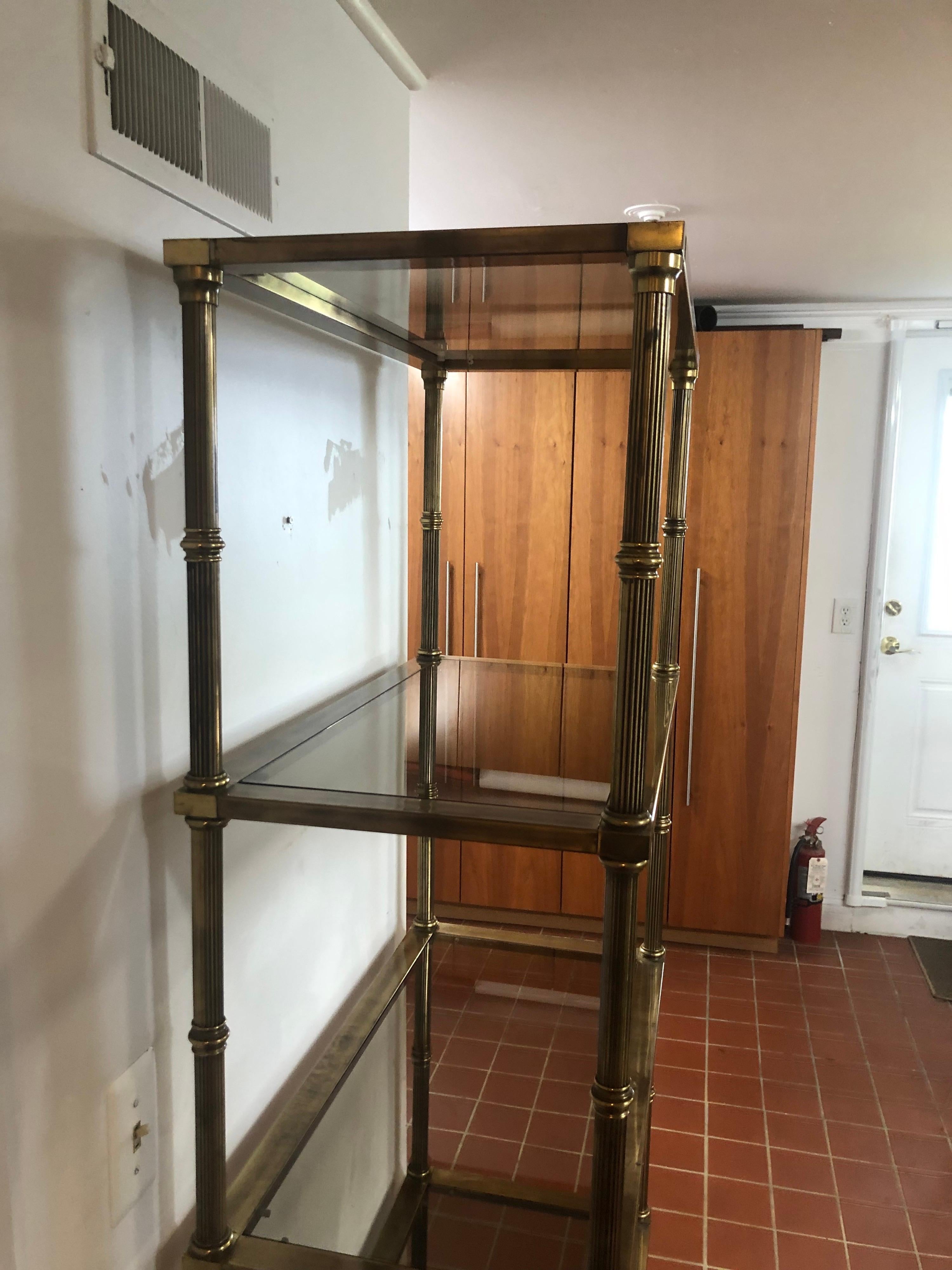 Hollywood Regency Brass and Smoked Glass Etagere For Sale 8