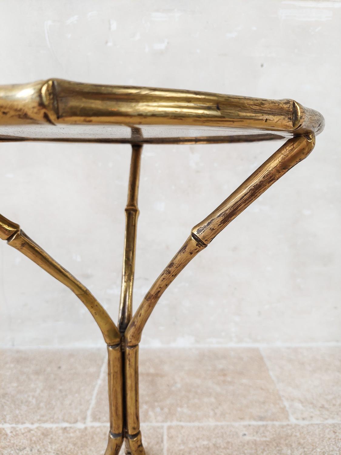 Mid-20th Century Hollywood Regency Brass and Smoked Glass Side Table by Maison Bagues, 1960s