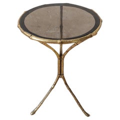 Hollywood Regency Brass and Smoked Glass Side Table by Maison Bagues, 1960s