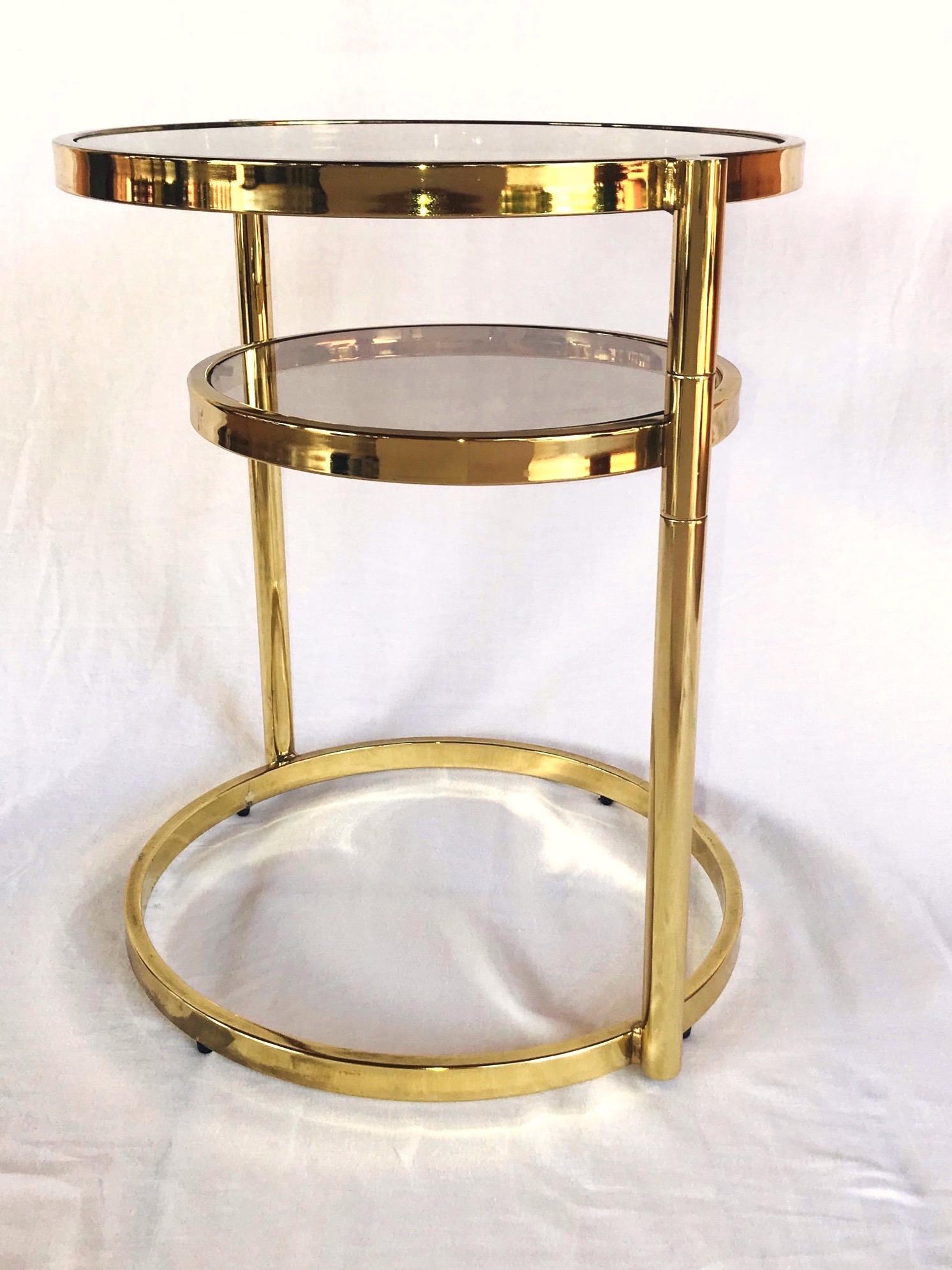 Hollywood Regency Brass and Smoked Glass Swivel Side Table by DIA, 1970s 3