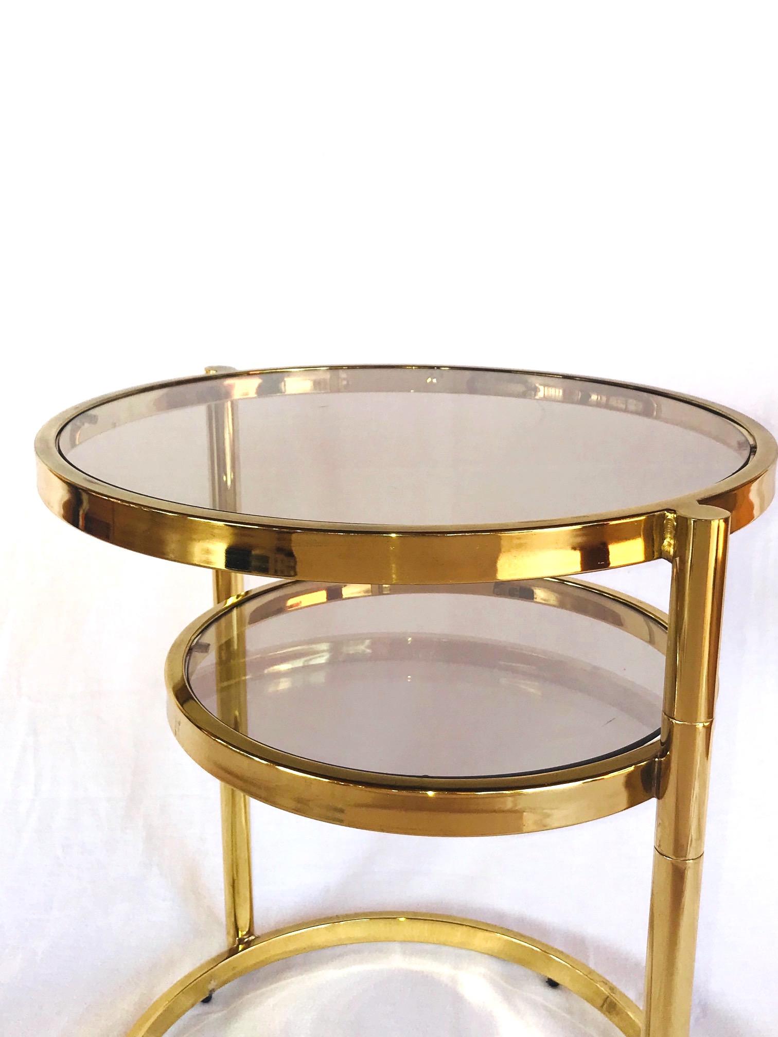 Hollywood Regency Brass and Smoked Glass Swivel Side Table by DIA, 1970s 4