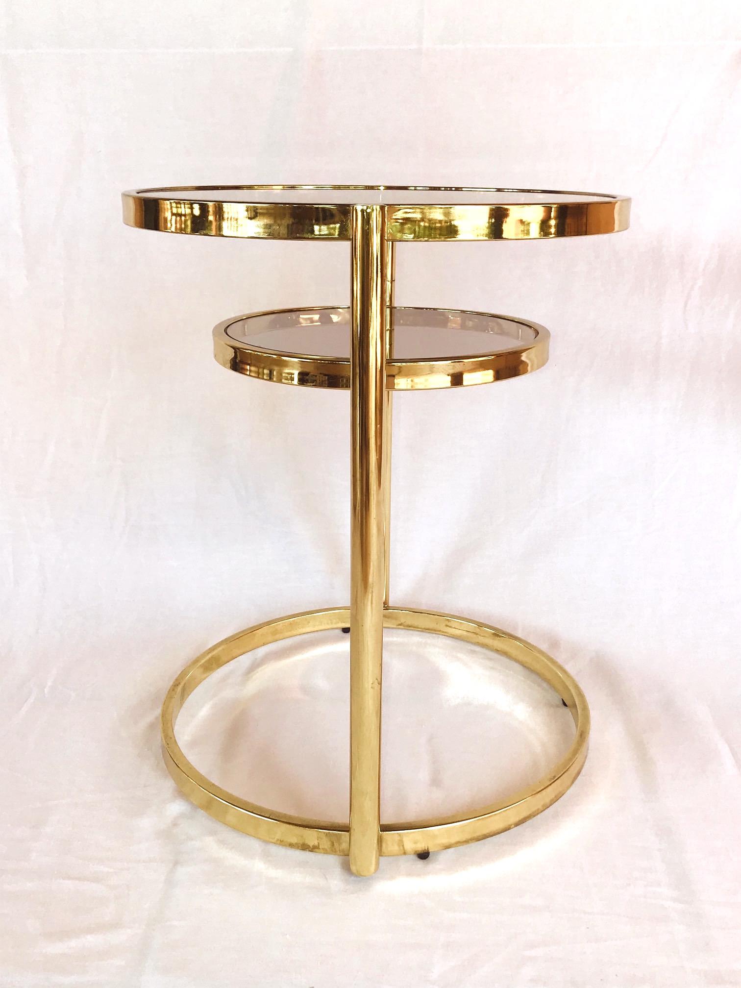 Hollywood Regency Brass and Smoked Glass Swivel Side Table by DIA, 1970s 5