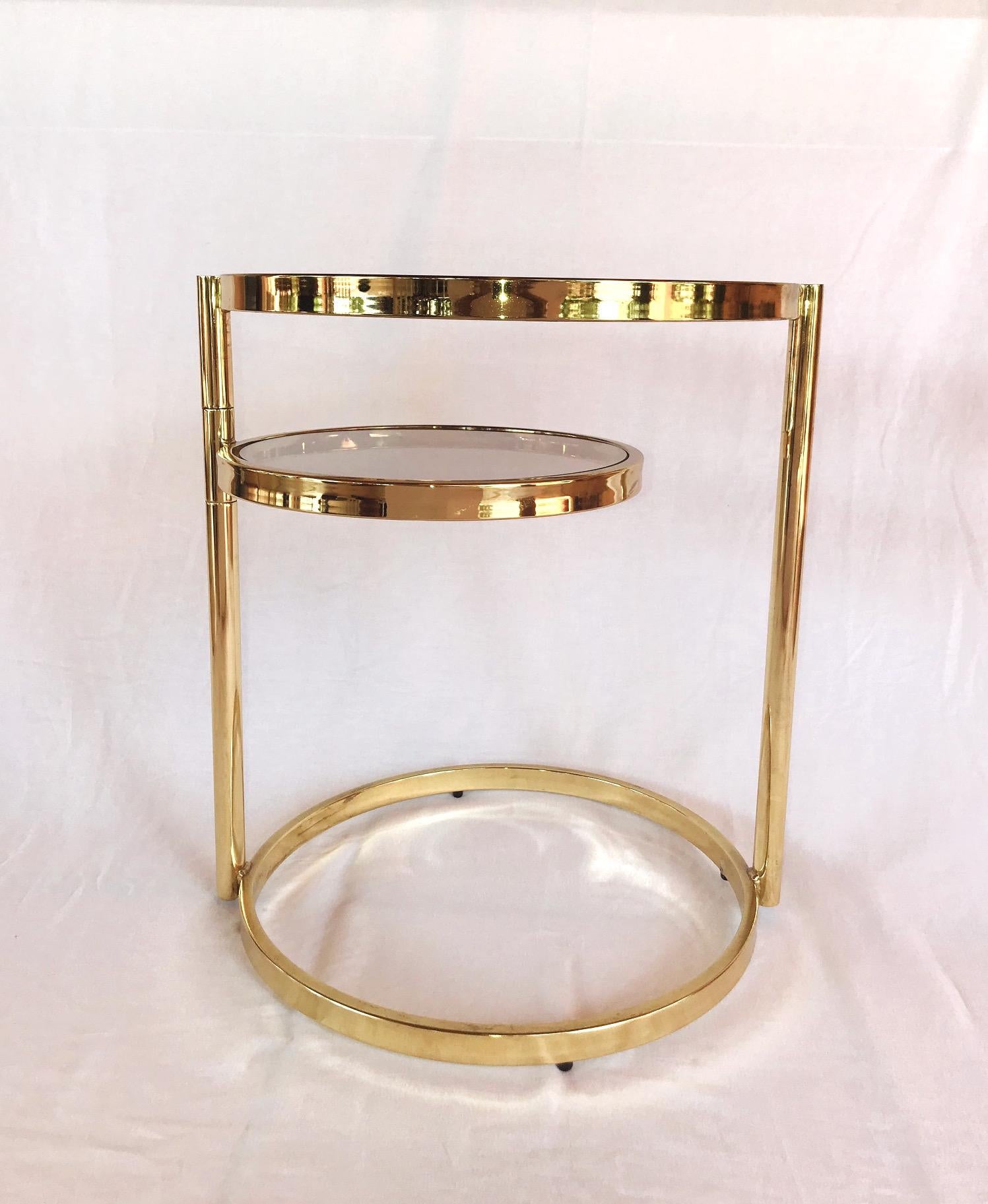 Hollywood Regency Brass and Smoked Glass Swivel Side Table by DIA, 1970s 6