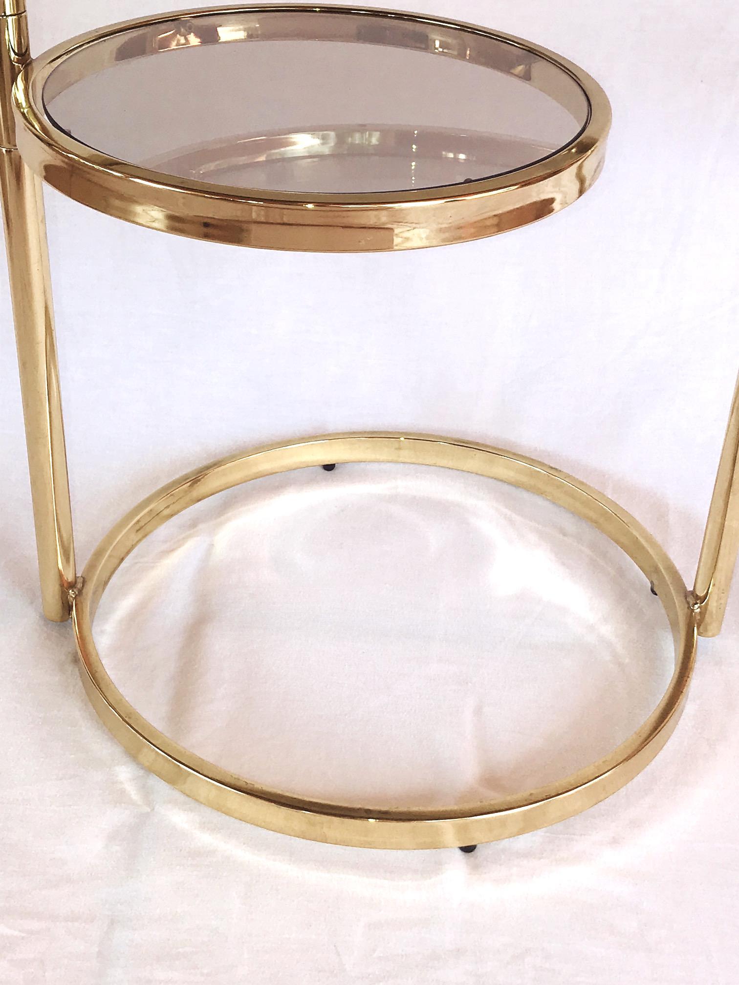 Hollywood Regency Brass and Smoked Glass Swivel Side Table by DIA, 1970s 7