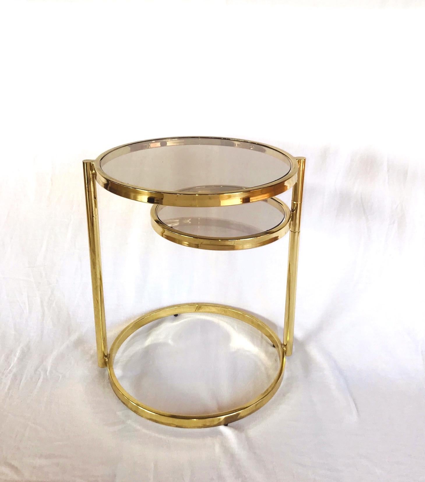 American Hollywood Regency Brass and Smoked Glass Swivel Side Table by DIA, 1970s