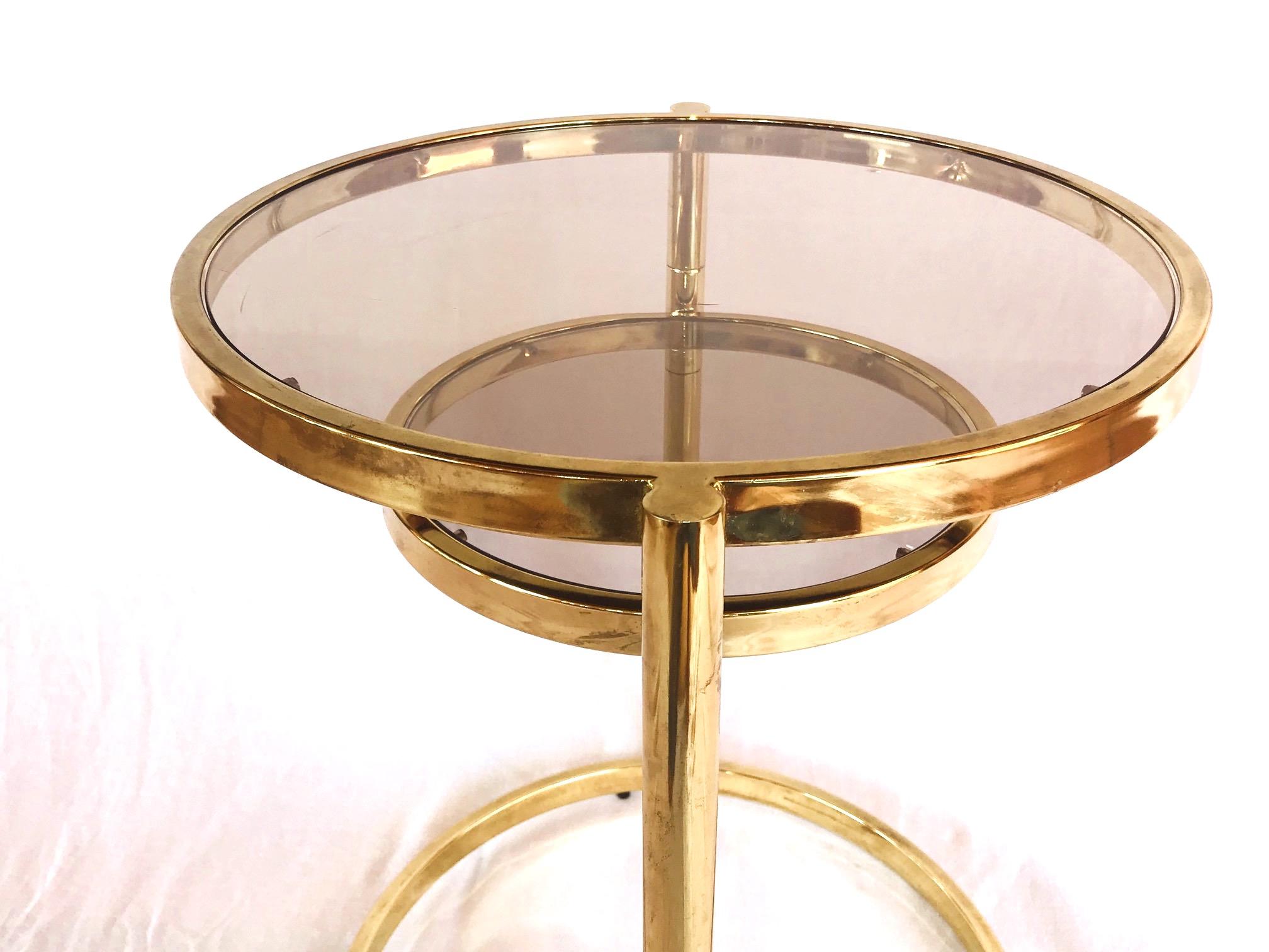 Late 20th Century Hollywood Regency Brass and Smoked Glass Swivel Side Table by DIA, 1970s