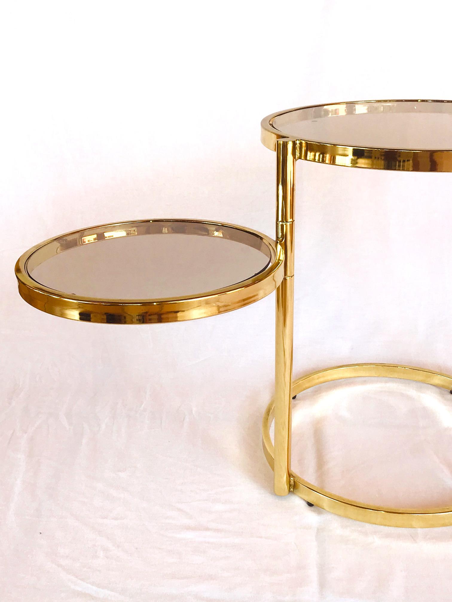 Hollywood Regency Brass and Smoked Glass Swivel Side Table by DIA, 1970s 1