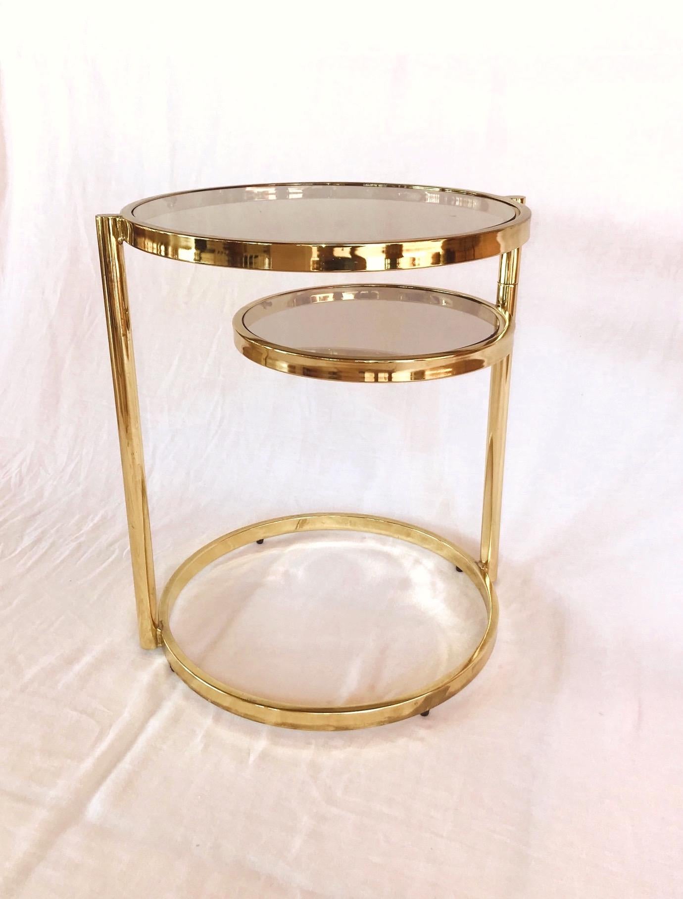 Hollywood Regency Brass and Smoked Glass Swivel Side Table by DIA, 1970s 2
