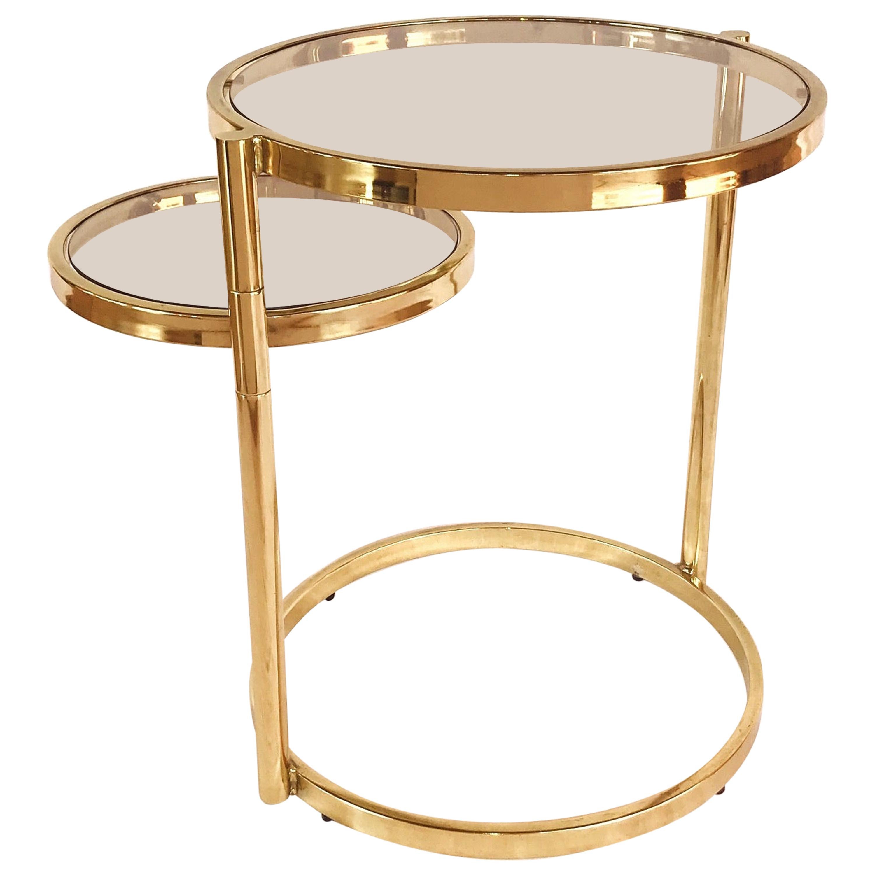 Hollywood Regency Brass and Smoked Glass Swivel Side Table by DIA, 1970s