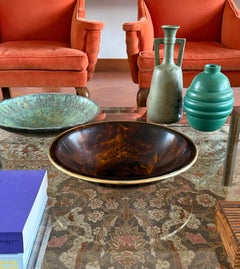 Cuenco / centro de mesa de latón y carey de la Hollywood regency, Italia Años 70