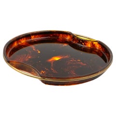 Hollywood regency brass and tortoiseshell lucite tray, Guzzini Italy 1970s