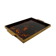 Hollywood regency brass and tortoiseshell lucite tray, Italy 1970s