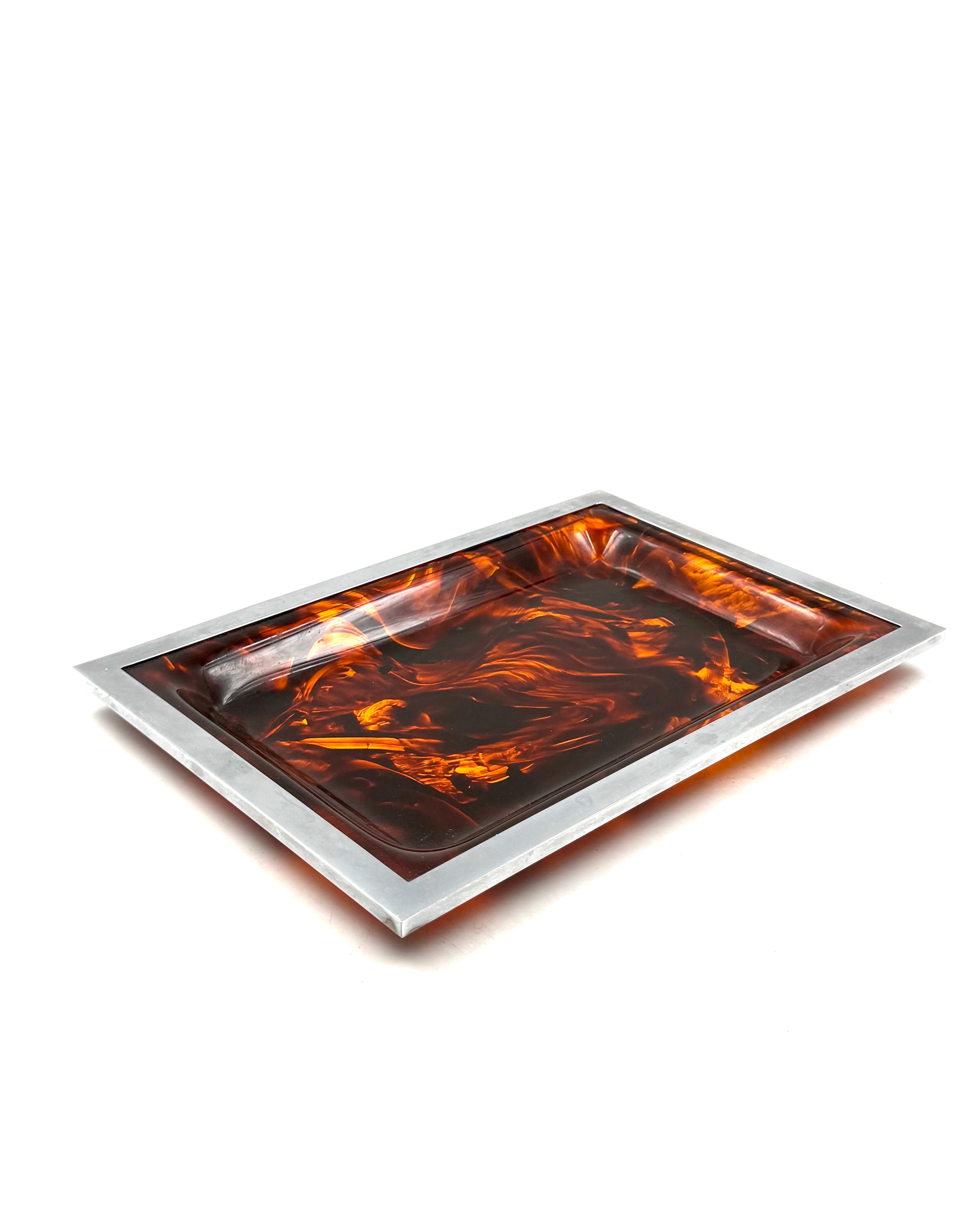 Hollywood-Regency-Tablett aus Messing und Schildpatt-Lucit, Italien 1970er Jahre im Zustand „Hervorragend“ im Angebot in Firenze, IT