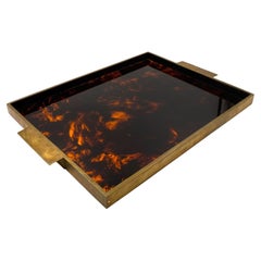 Hollywood regency brass and tortoiseshell lucite tray, Italy 1970s