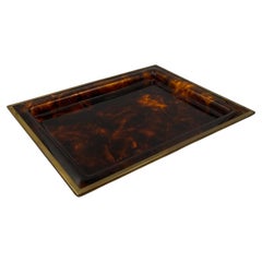 Hollywood regency brass and tortoiseshell lucite tray, Italy 1970s