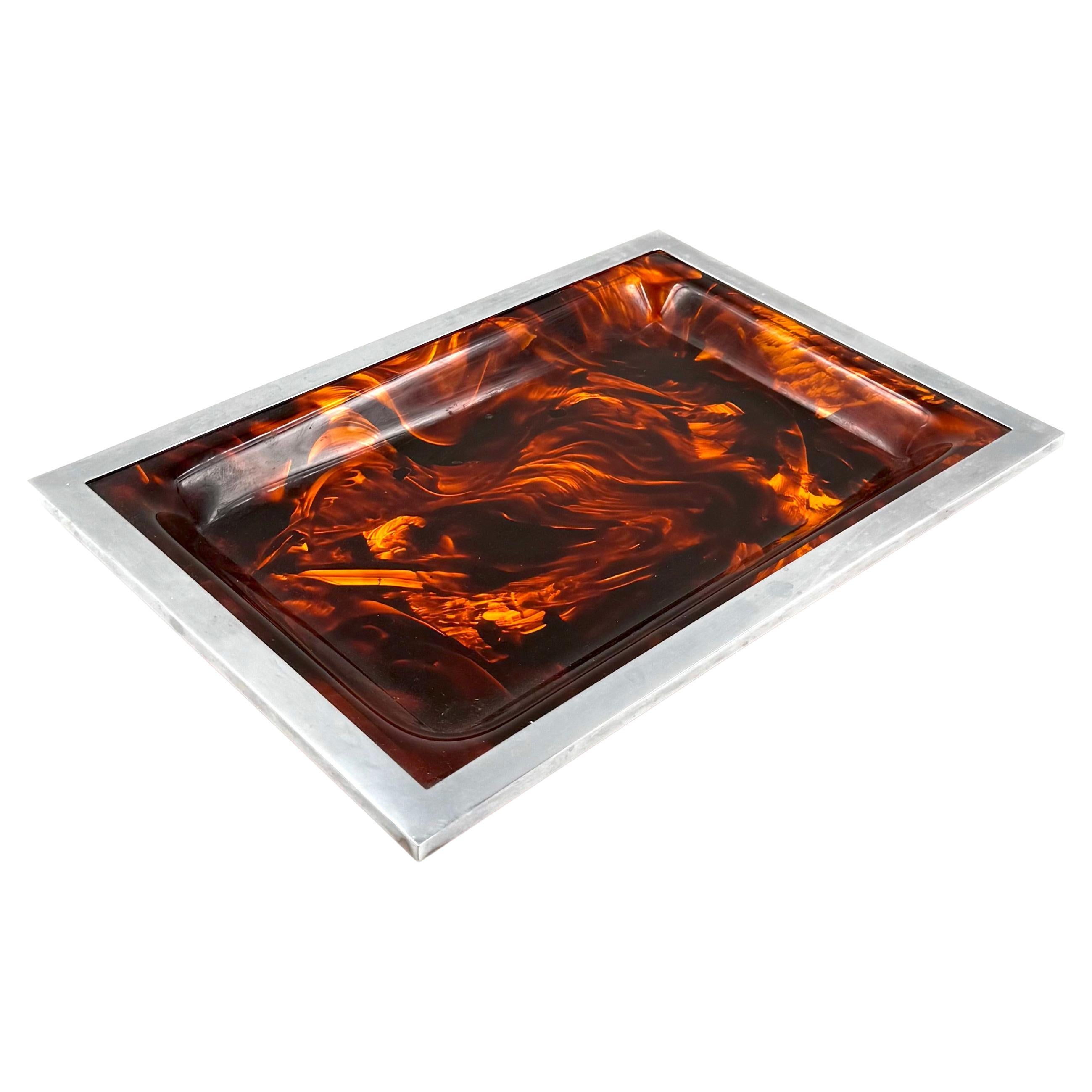 Plateau en lucite, laiton et écaille de tortue, Italie 1970