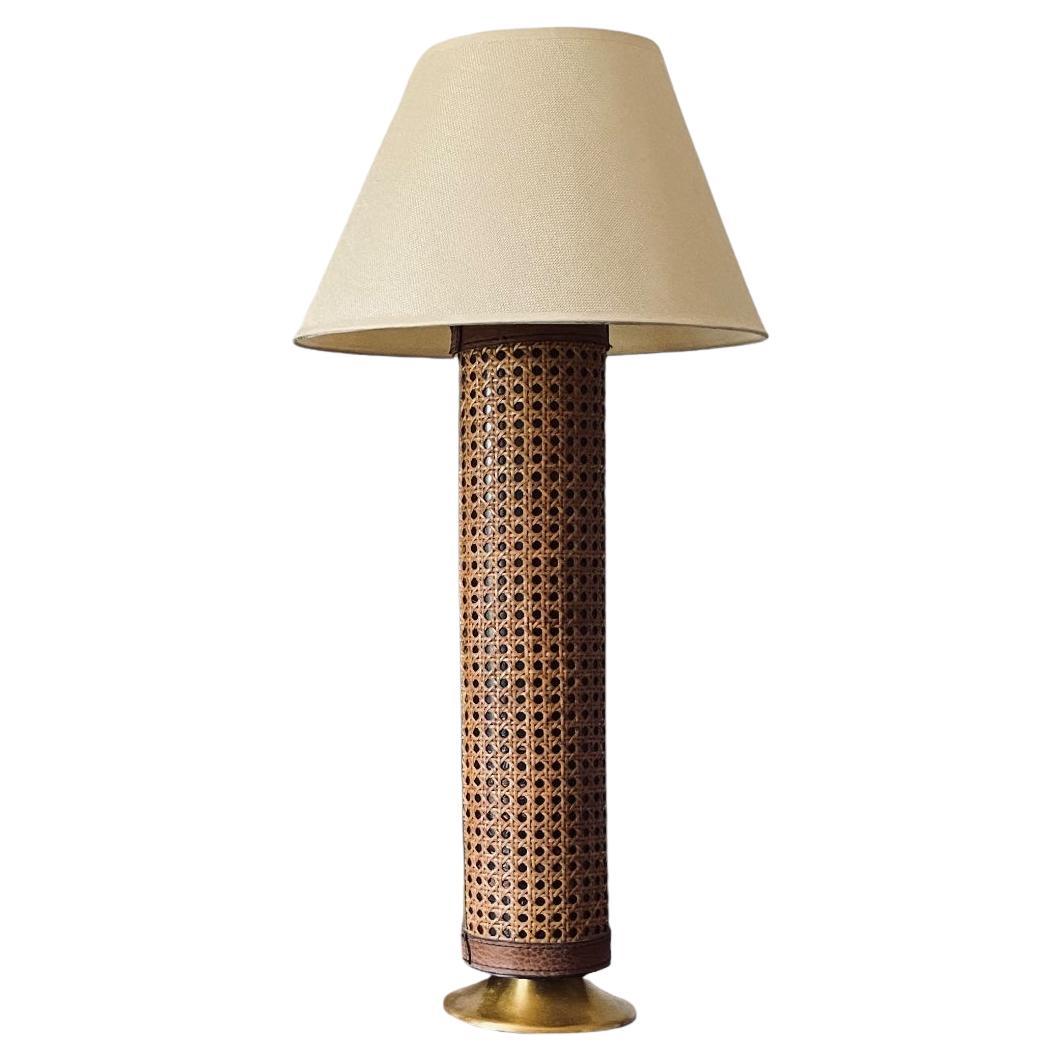 Hollywood regency brass and Vienna straw lamp base, Italy 1970's