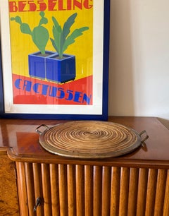 Hollywood-Regency-Tablett aus Messing und Weidengeflecht, Italien ca. 1970