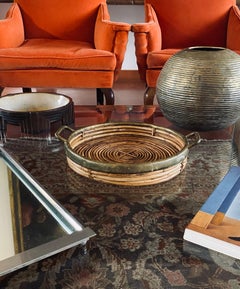 Hollywood regency brass and wicker vide poche, Italy ca. 1970