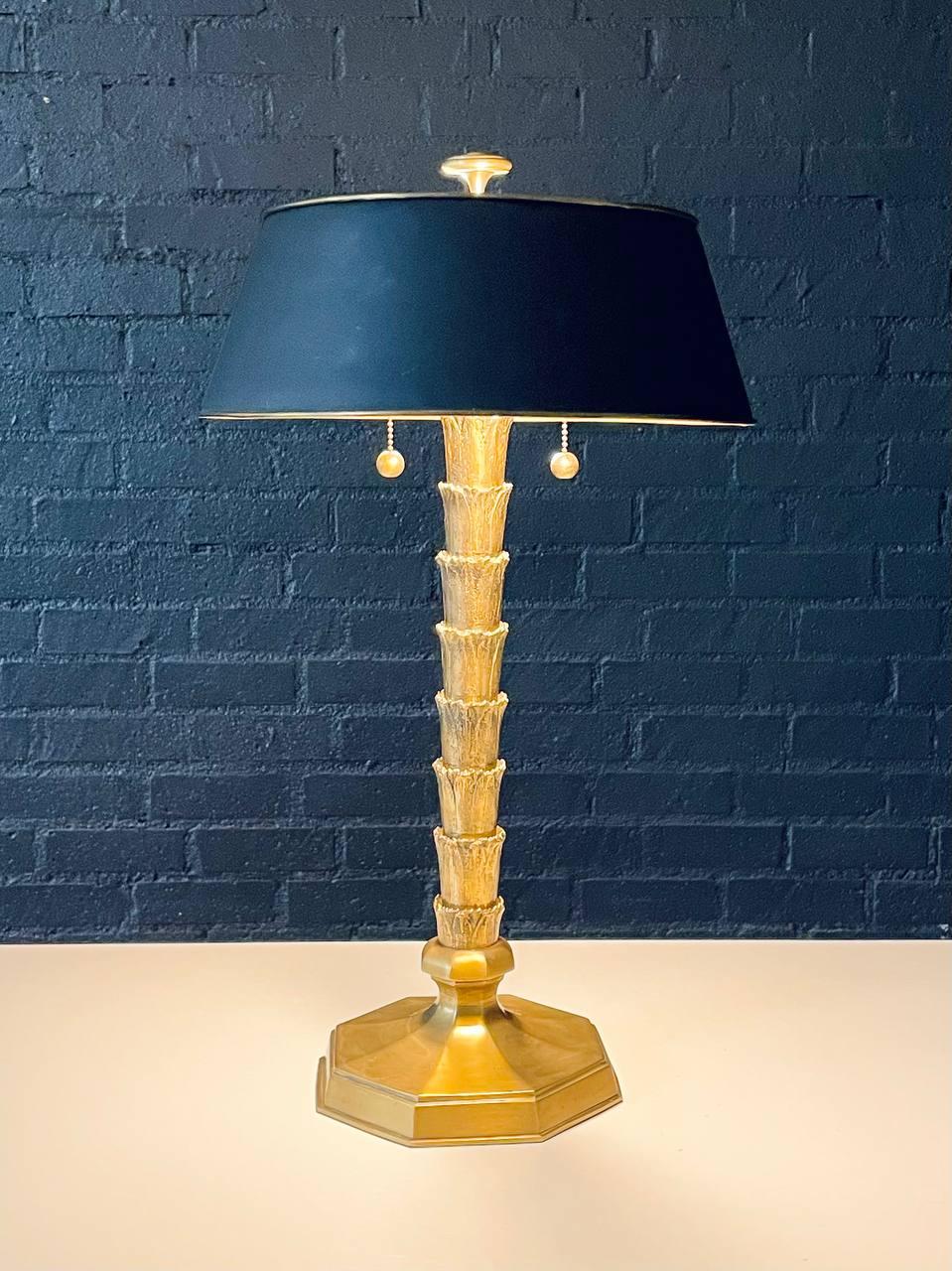 American Hollywood Regency Brass As You Like It Stacked Leaf Table Lamp Black Metal Shade For Sale