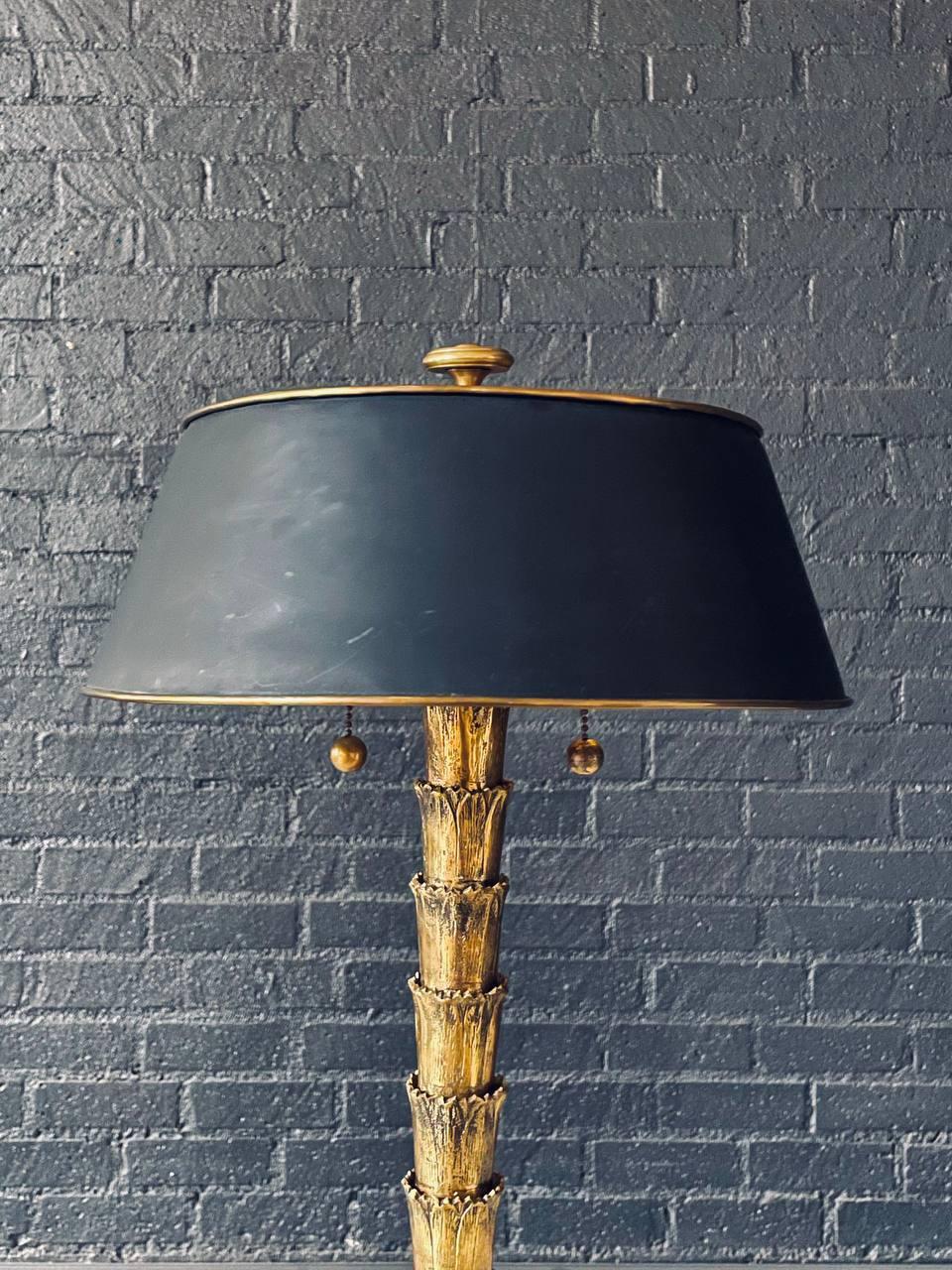 Late 20th Century Hollywood Regency Brass As You Like It Stacked Leaf Table Lamp Black Metal Shade For Sale