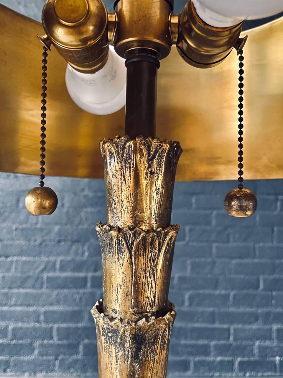 Hollywood Regency Brass As You Like It Stacked Leaf Table Lamp Black Metal Shade For Sale 2